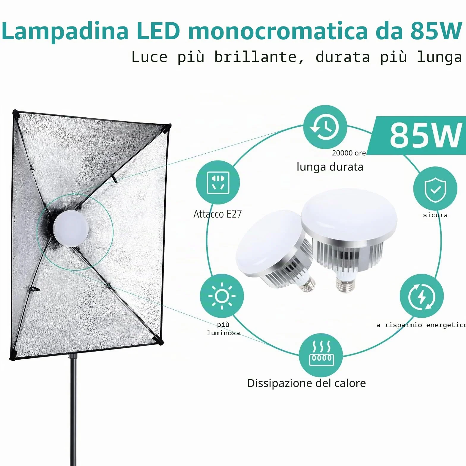 Set Softbox per studio fotografico, FGen cotone Greenscreen, set da 2.6 m x 3 m, con lampada fotografica CFL da 135 W, 85 W, lampada fotografica, sacco di sabbia per prodotti ritratti, foto