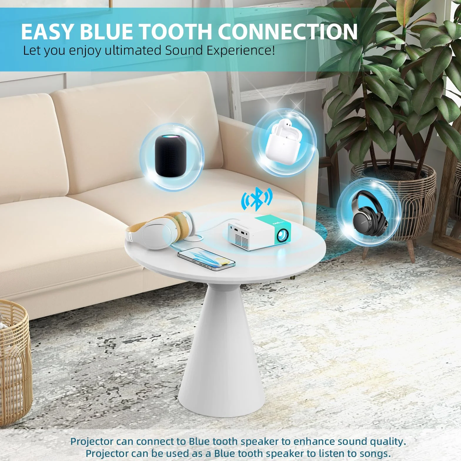 Mini Proiettore Portatile, wepvo WiFi Proiettore, Schermo del Telefono può Essere Specchiato al videoproiettori in Modalità WiFi, Proiettor LED per Home Theater con Interfacce USB HDMI (YG300Plus)