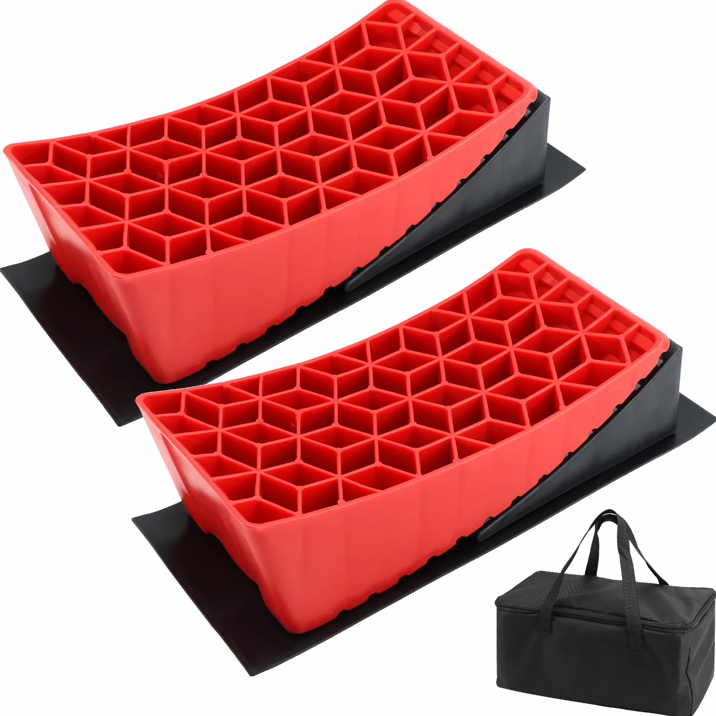 QWORK® 2 Pezzi Cunei di Roulotte, Cuneo di Guida Livellamento Fino 11cm, Cunei per Ruote con Borsa Portaoggetti, per Camper, Roulotte, Rimorchi