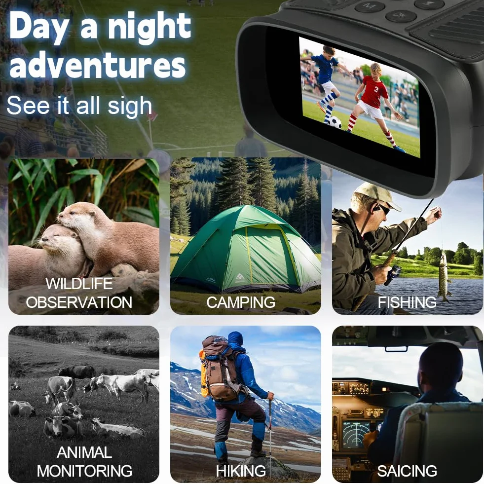 Vicloon 4K Binocolo Visione Notturna, Ricaricabile 5000mAh 8X Zoom Digitale, Visibile 300M, 3" HD Schermo, 7-Livelli Infrarossi, Militare Binocolo Notturno per la Caccia Campeggio, 32GB