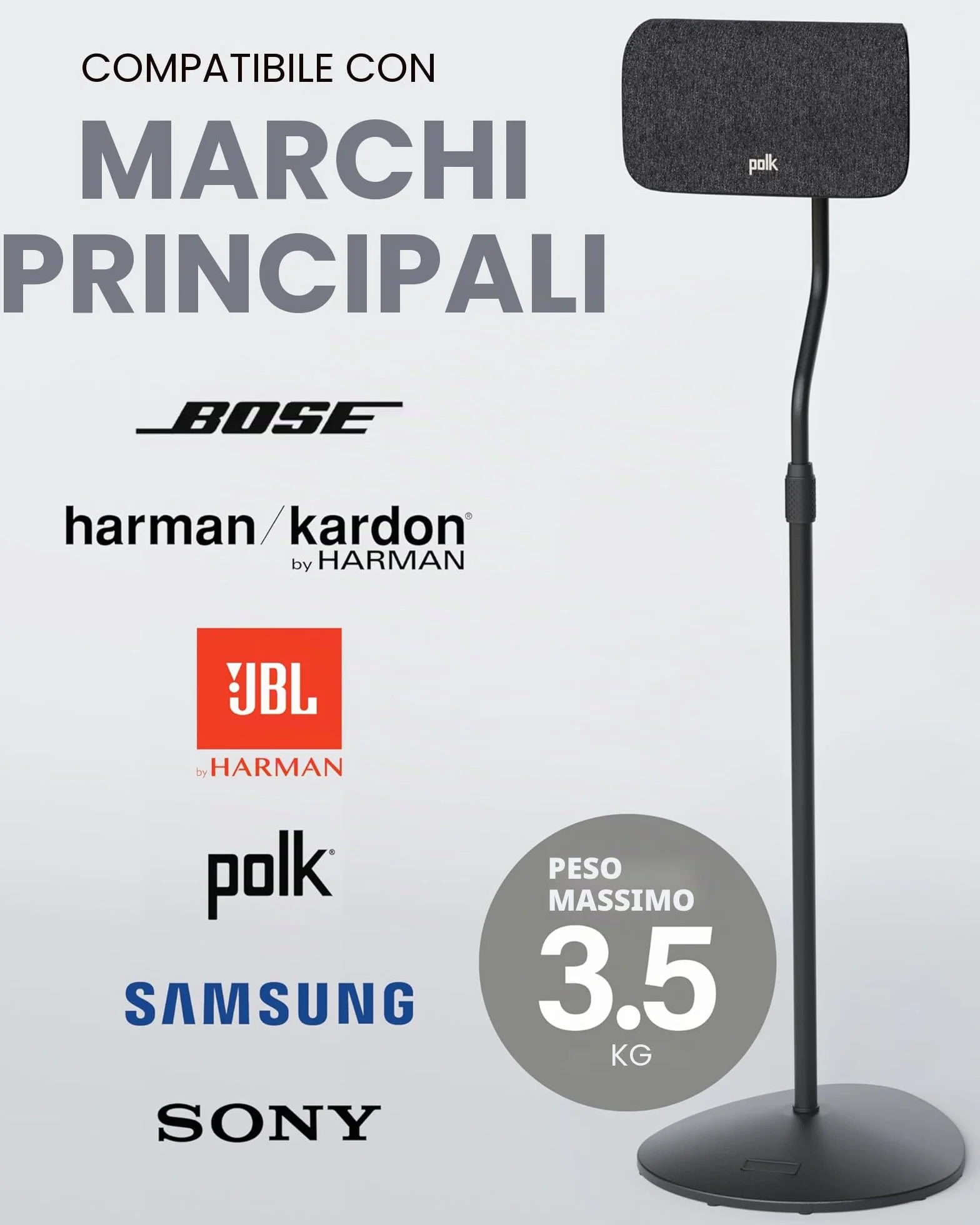 Sanus Supporto per altoparlante regolabile in altezza, si estende da 71,1 cm a 96,5 cm, contiene altoparlanti satellitari e piccoli da scaffale (ad esempio Bose, Harmon Kardon, Polk, JBL, KEF, Nero