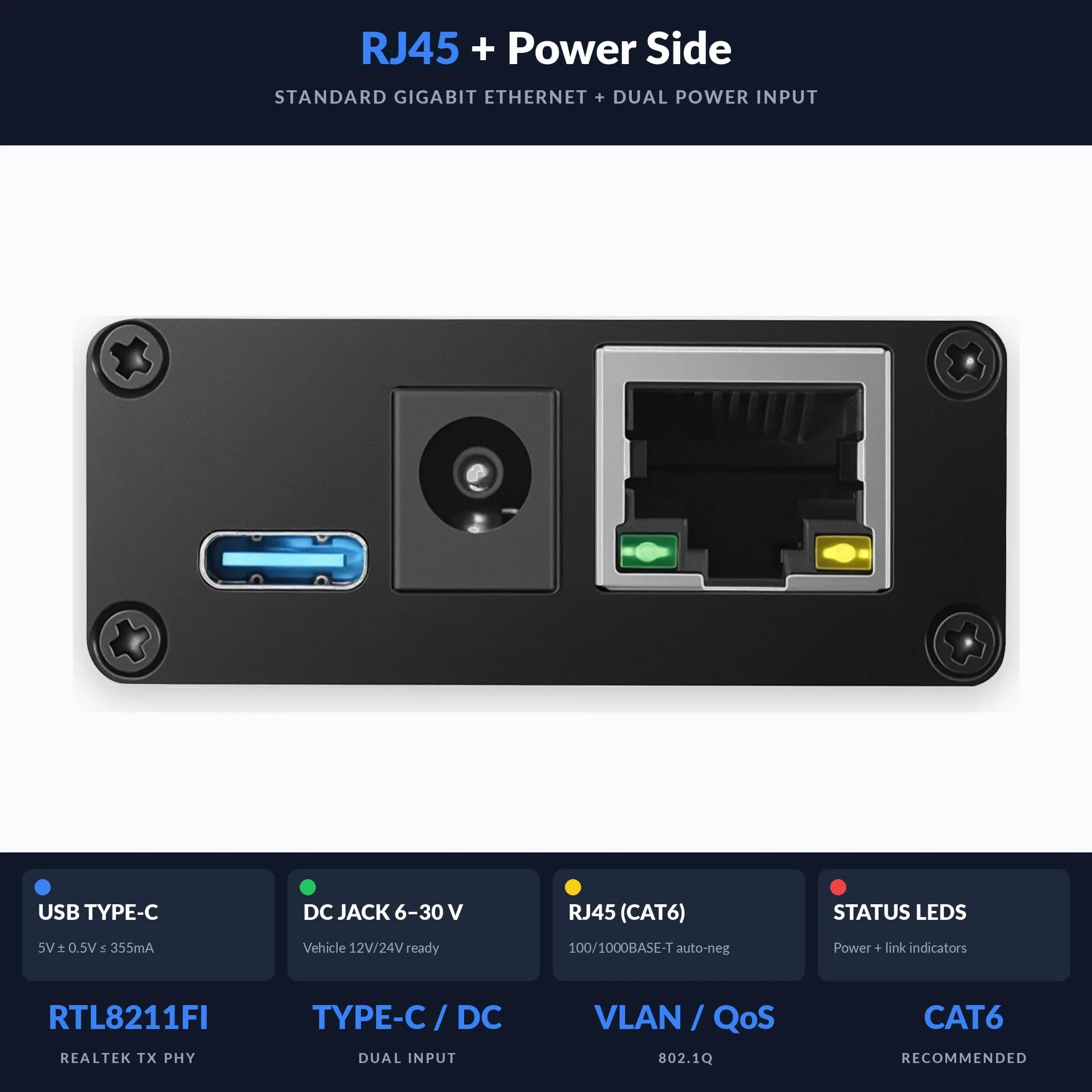100/1000Base-T1-TX-HMDT Automotive Ethernet Media Converter - Adattatore 100/1000BASE-T1 to TX, Marvell 88Q2112 & Realtek RTL8211FI Phy, H-MDT Connector, Industrial Grade Type-C/DC Power
