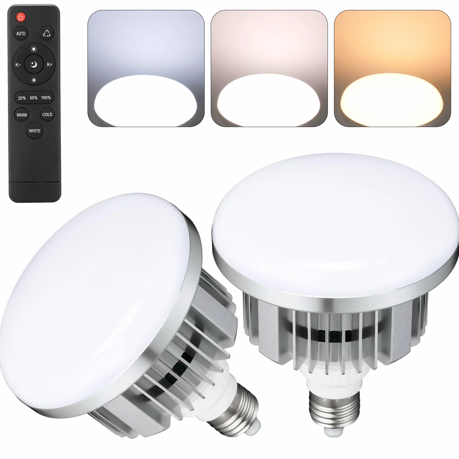2 x 135 W Lampada Fotografica Foto Luce, 3000K-6500K, E27, con Telecomando, Basso Consumo, Compatibile con Softbox e Ombrelli Fotografici, per Video, Studio Fotografico