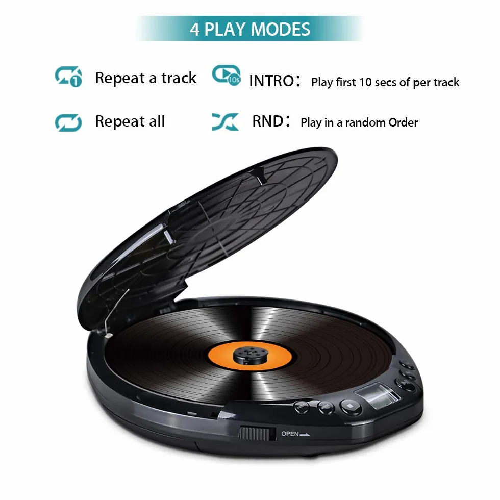 Gueray Lettore CD Portatile Compact Disc Player con Cuffie Aggiornamento Personal CD Music Disc Walkman Player (Nero lettore cd)