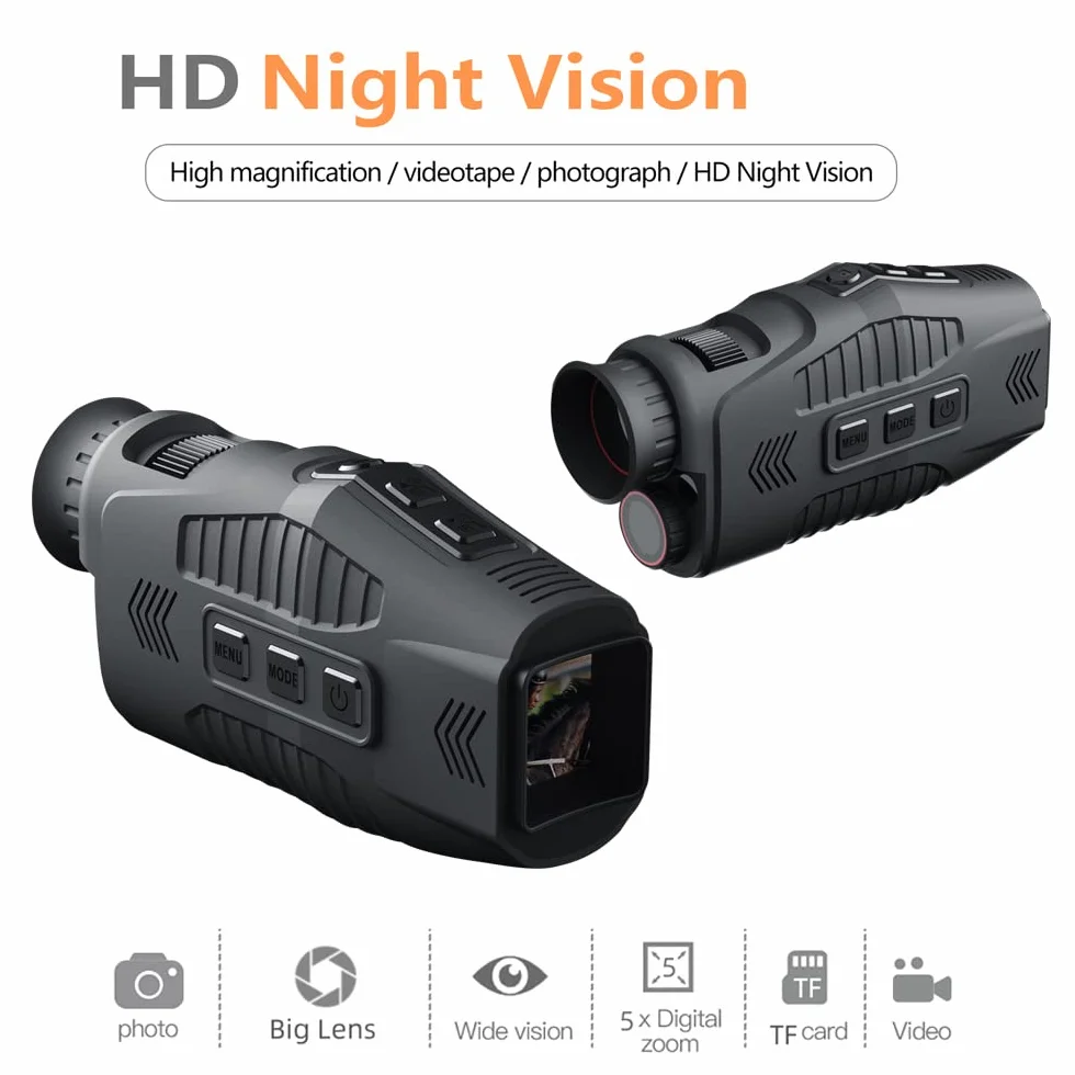Visione Notturna,Mulcort 1080P Portatile Monoculare Visore Notturno A Infrarossi Dispositivo Giorno Notte Usa Foto Video Scattare Zoom Digitale 5X 300M Full Dark Distanza di Visione