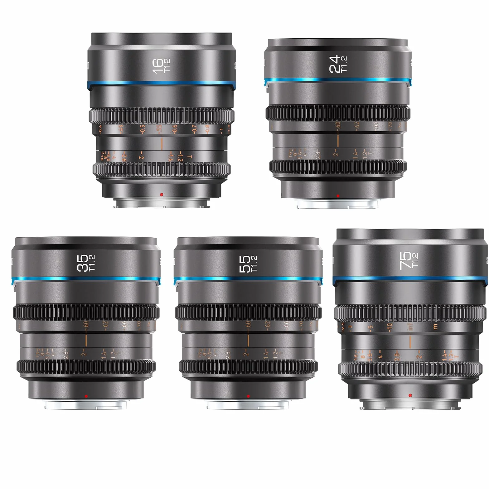 SIRUI Night Walker - Set di lenti Cine con messa a fuoco manuale, 16 mm+24 mm+35 mm+55 mm+75 mm, T1.2 con grande apertura S35 Frame Prime Lens per fotocamera RF Mount, per RED Komodo, R7, R10, C70