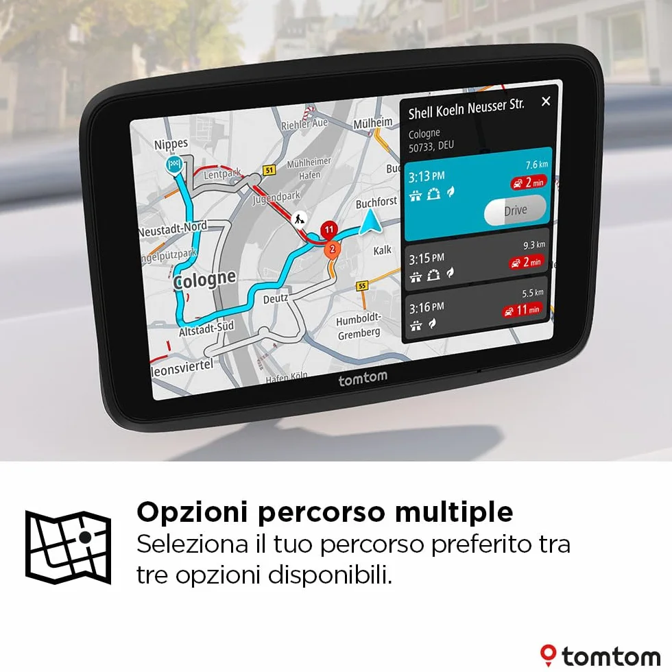 TomTom Navigatore per Auto GO Advanced (6", Info traffico e Avvisi autovelox, mappe mondo, Aggiornamenti Wi-Fi, Indicatore corsia in movimento, Segnali visivi, Supporto reversibile integrato)