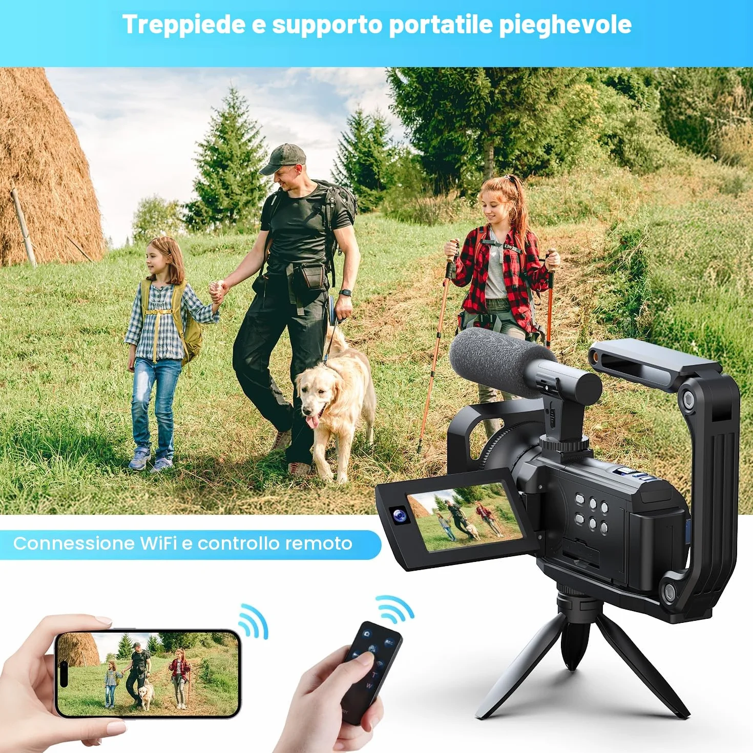 Videocamera Camcorder 5K 56MP Doppio Obiettivo 16X WiFi IR Night Vision Video Camera 3.0" Touchscreen Vlogging Camera per YouTube con 2 Batterie,Scheda 64G,Paraluce,microfono