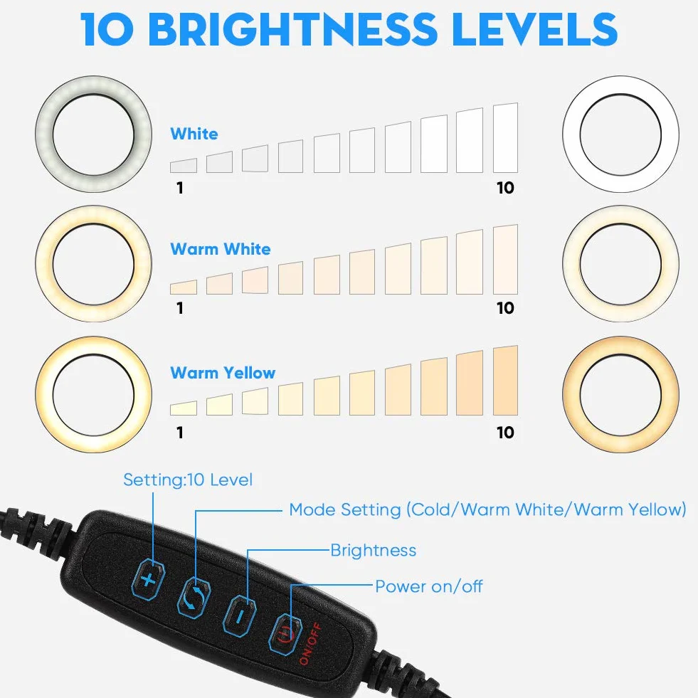 luce, 6"Standing Circle Light 3 10 Livello luminosità, Lampada Selfie per Trucco a LED (con treppiede e supporto telefono cellulare), con telecomando,Youtube, TikTok