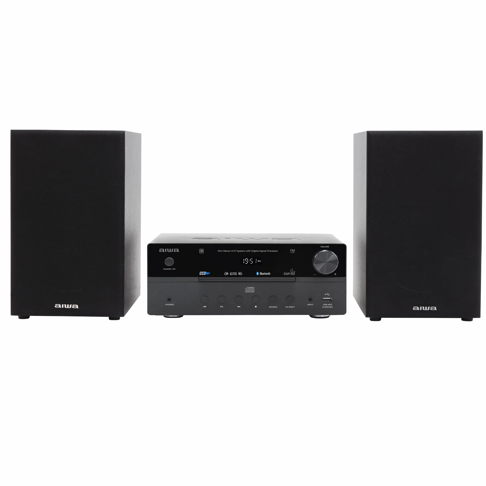 AIWA MSBTU-550 Mini Sistema Hi-Fi Stereo 50W RMS con Bluetooth 5.0, CD/MP3, USB (riproduzione e ricarica), Radio FM-PLL, AUX RCA/3,5 mm, Hyperbass, DSP Colore nero