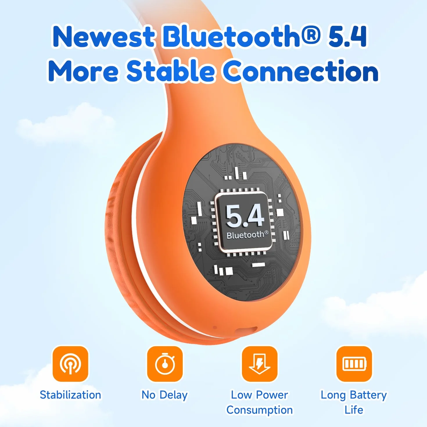 EarFun K2 Cuffie Bluetooth Bambini, Cuffie Wireless e Cablato, Limitatore Volume Sicuro 85/94 dB, 40 Ore Autonomia, Over-Ear Pieghevoli e Regolabili per Scuola/Tablet/Viaggio, Bluetooth 5.4, Arancione