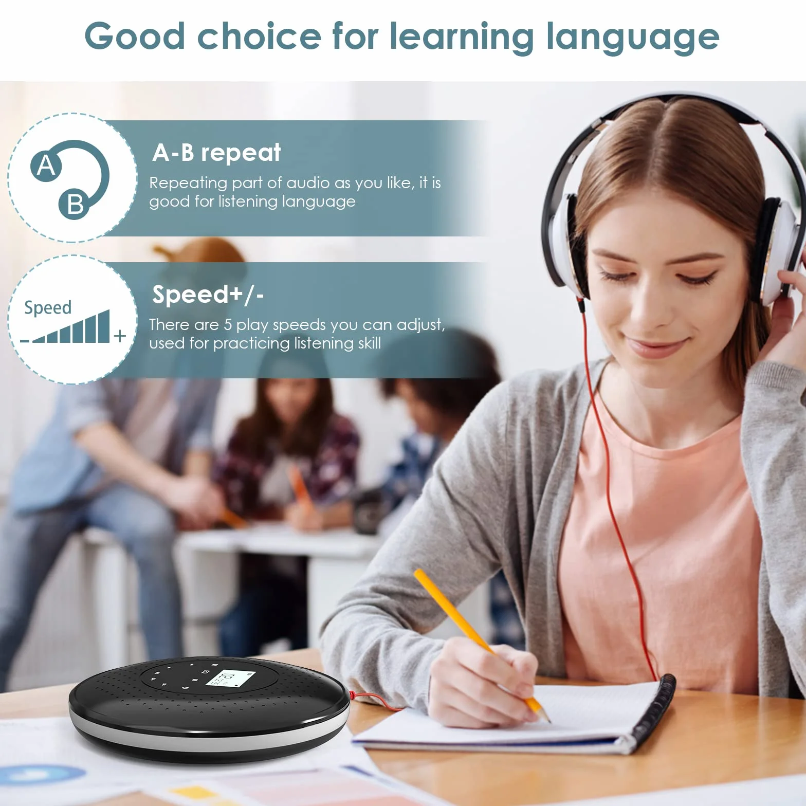 Qoosea Lettore CD Portatile con Pulsante di Tocco 1000mAh Ricaricabile per la Casa con Cuffie Giocatori CD Personali Walkman con Schermo LCD Porta USB AUX per i Bambini dell'automobile