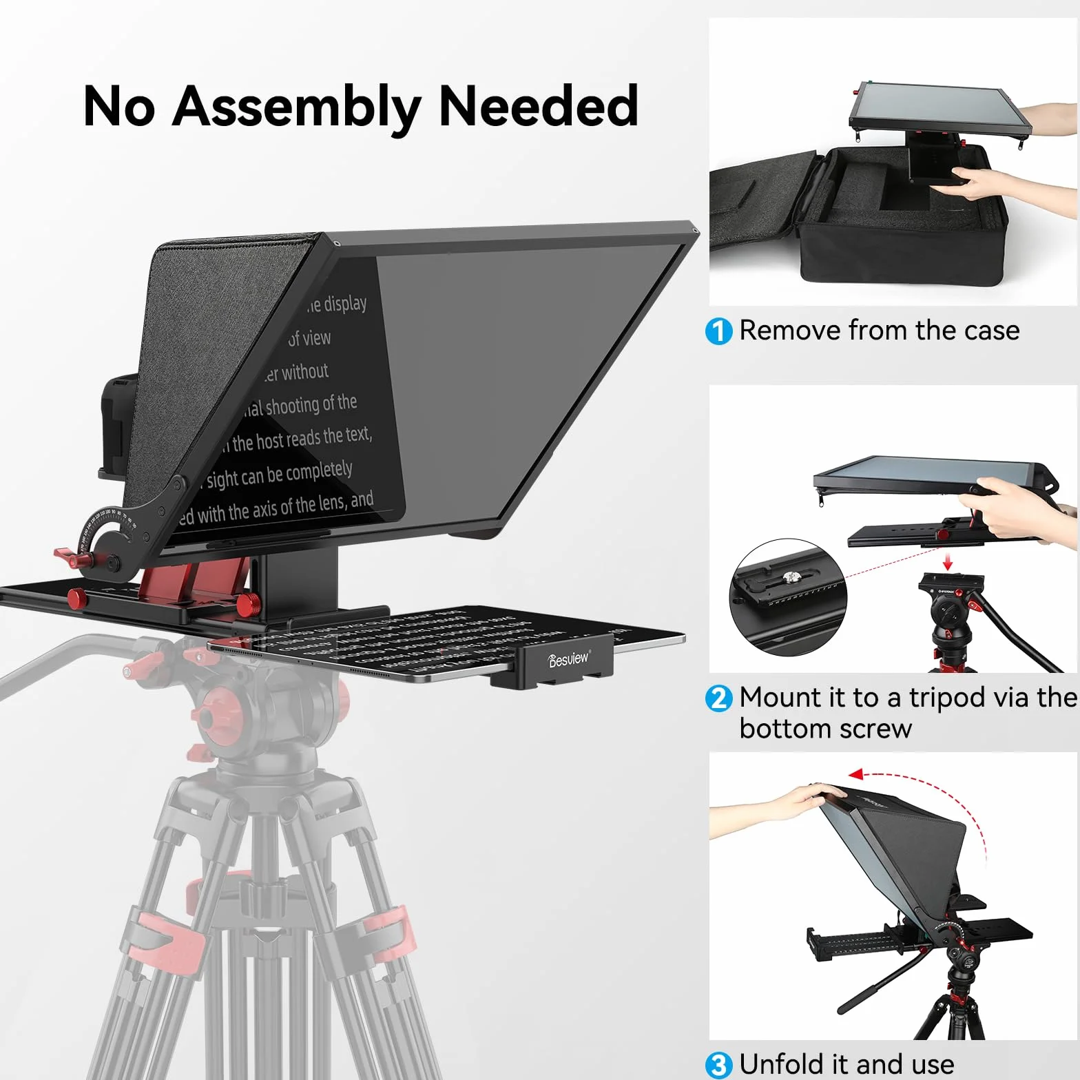 Desview Prompter P17 Teleprompter in lega di alluminio con custodia per il trasporto, compatibile con fotocamere DSLR, videocamere, smartphone e tablet per la registrazione video