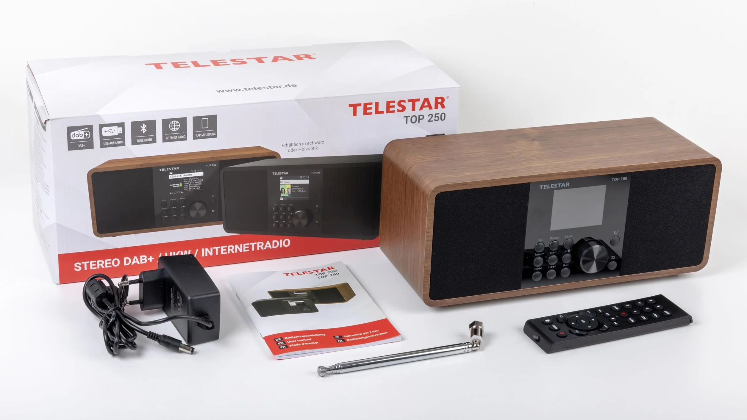 TELESTAR TOP 250 Radio DAB+ Internet Bluetooth Audio-Streaming 2x10W USB registrazione Legno
