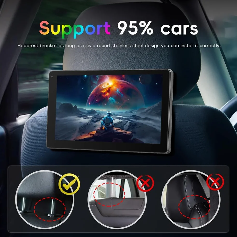 Monitor TV per poggiatesta auto, 9 pollici, multifunzionale, per sedile posteriore, schermo IPS touch screen, lettore video con Carplay e Android Auto