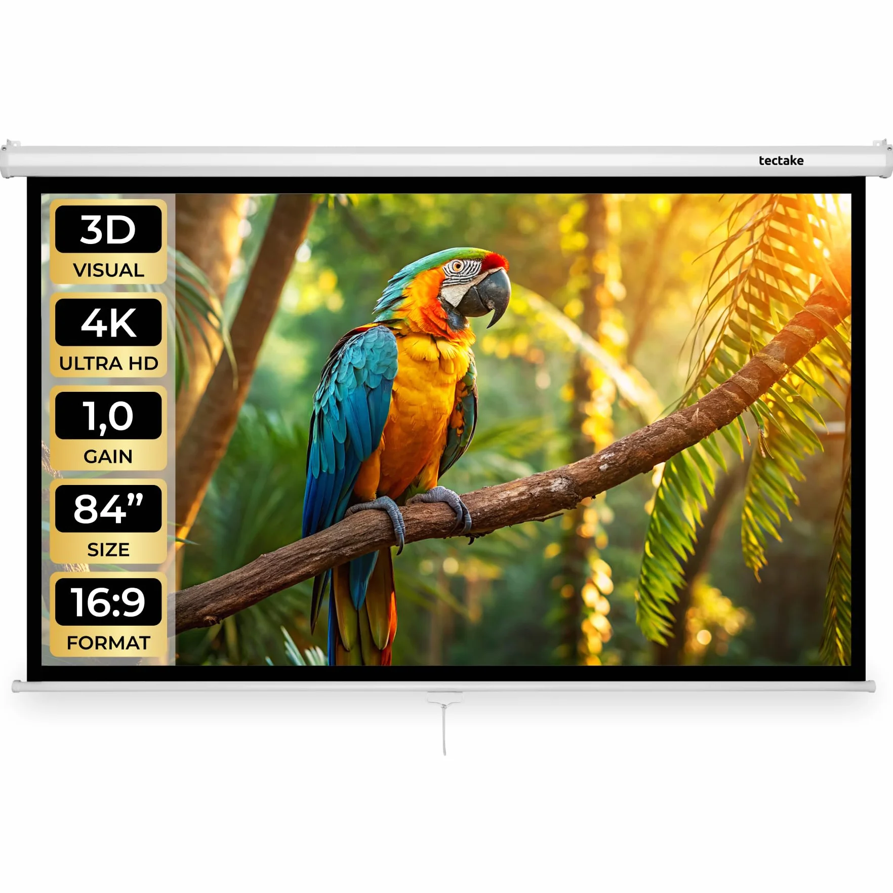 tectake® Schermo Proiettore 16:9 4K HD, 186 x 105 cm (84"), Telo Proiettore Regolabile, Bordo Nero Per Parete, Schermo Portatile Cinema Home Theatre, telo per proiettore avvolgibile per casa, scuola