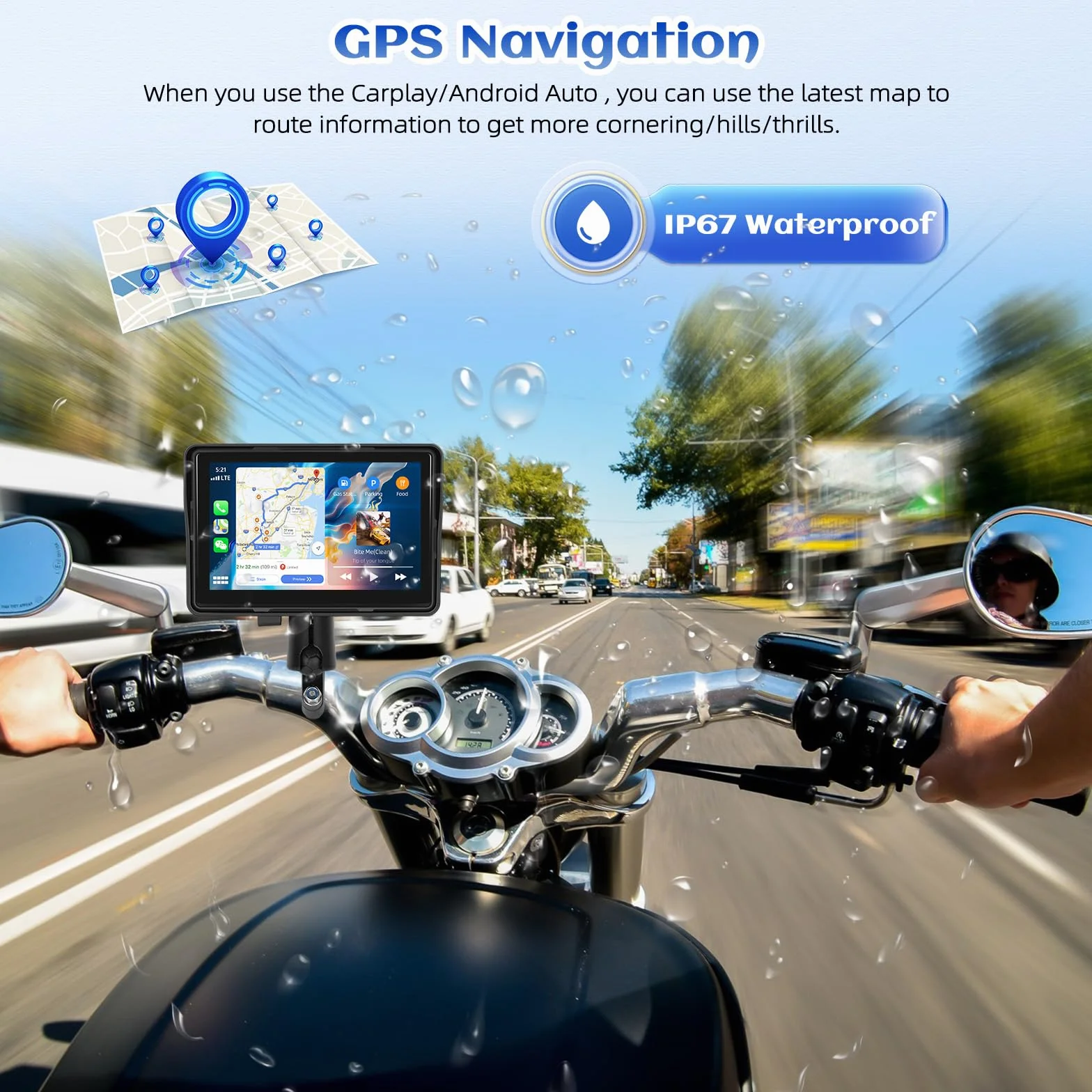 CAMECHO GPS CarPlay Navi Display Moto Senza Fili Android 5 Pollici Impermeabile Touchscreen Doppio Bluetooth EQ