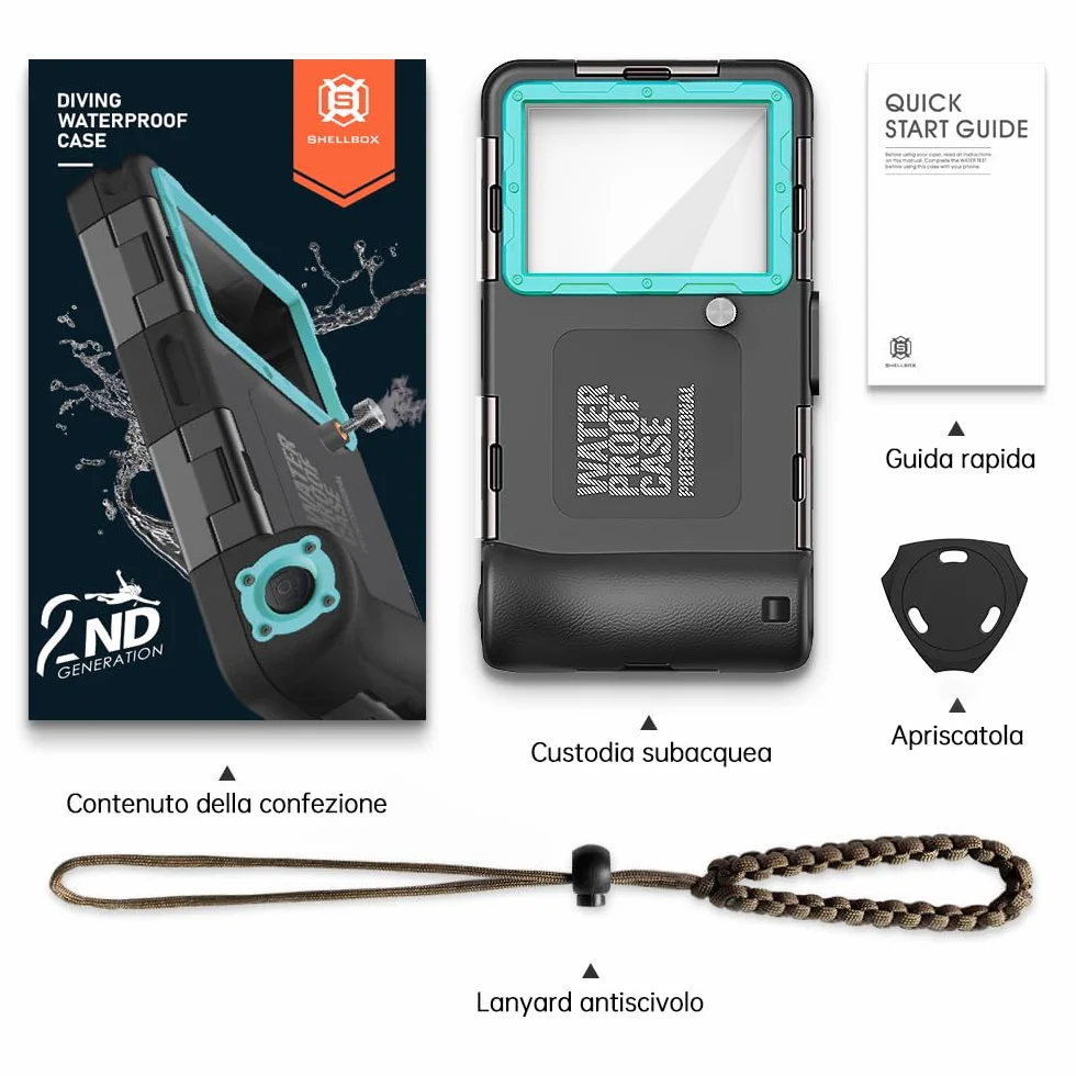 Custodia Impermeabile Subacquea Professionale IP68 15M - Compatibile con iPhone, Samsung, Huawei, Xiaomi - Fino a 6,9 Pollici - Per Immersioni, Snorkeling, Surf e Nuoto (nero/blu-verde)