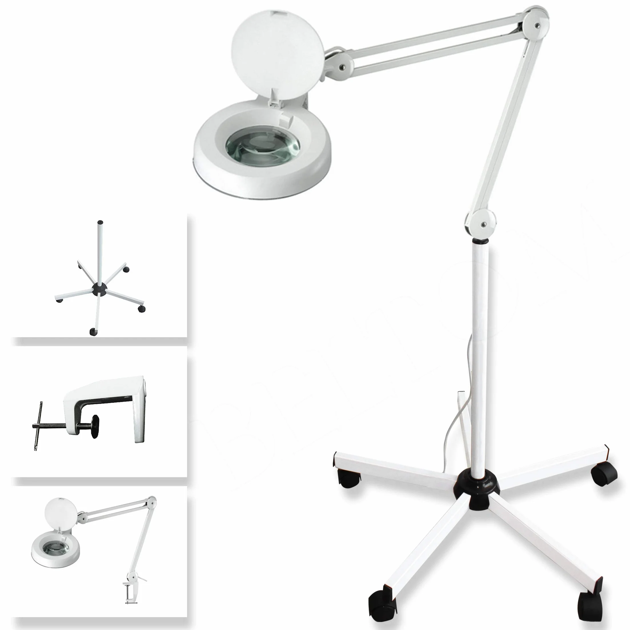 Beltom® Lente 5 DIOTTRIE d'Ingrandimento con STATIVO, Morsetto E Molle Interne E Lampada A Luce Bianca Fredda per Estetista ESTETICA, Laboratorio E LAVORI di PRECISIONE