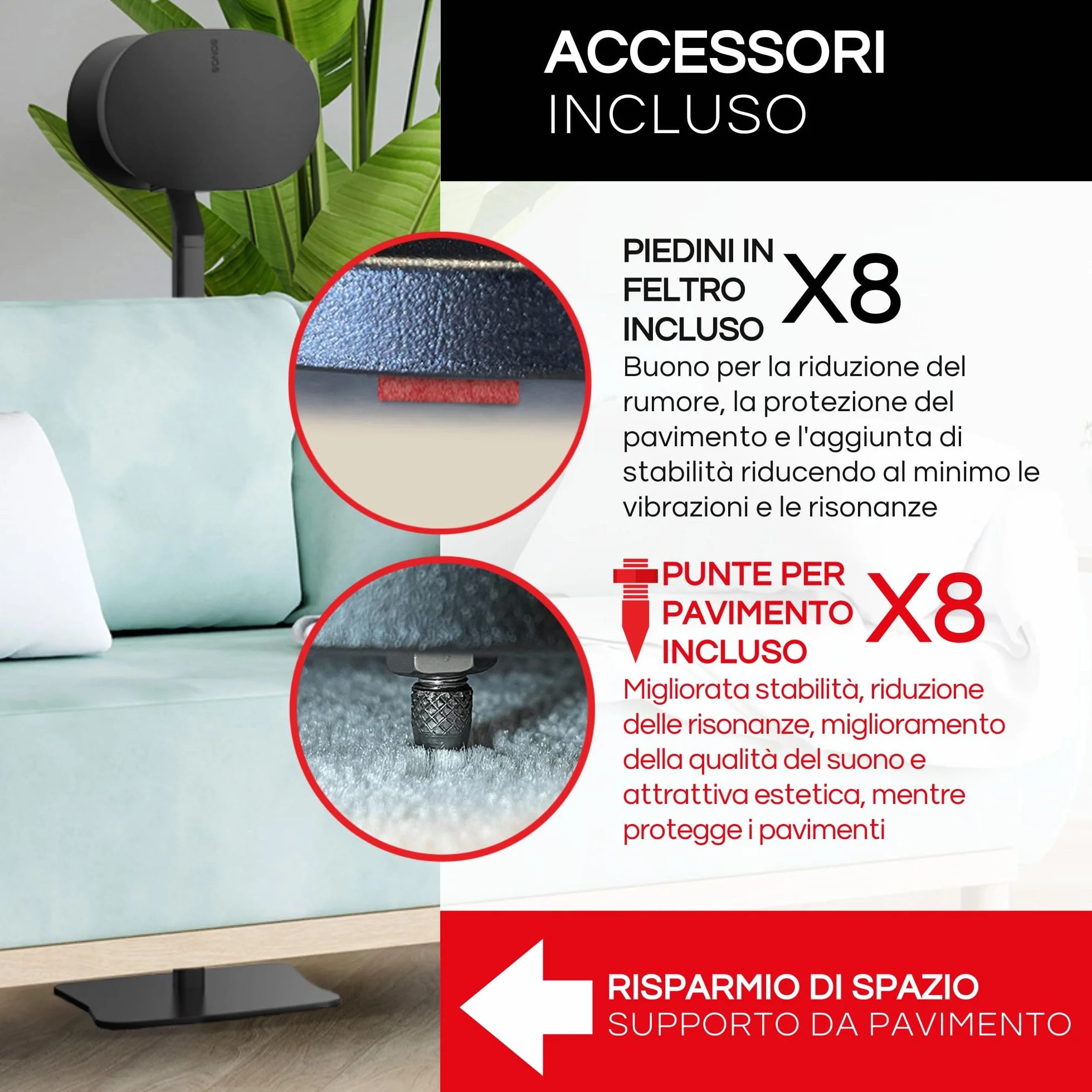 ERA300 Supporto da Pavimento, Design in metallo di Alta Qualità Supporto per Altoparlanti Compatibile con Sonos ERA 300, Accessori Inclusi, Gestione Cavi, Progettato nel Regno Unito, Nero Pacco Doppio