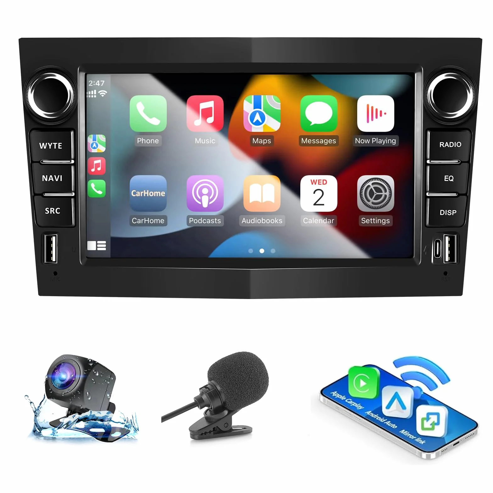 Autoradio per Opel Corsa D/Astra/Zafira/Meriva/Combo con Android Auto e CarPlay Wireless, Bluetooth Car Radio Stereo con Telecamera Retromarcia/Mic/Canbus/App Store/Porta USB(Nero) 2G+32G