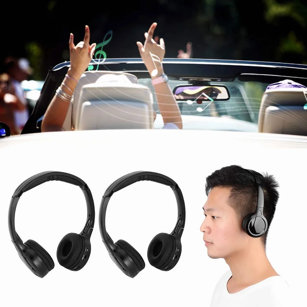 Tbest Cuffie pieghevoli per cuffie a infrarossi a 2 canali senza fili, Cuffie senza fili a infrarossi Cuffie o stereo per cuffie a infrarossi per poggiatesta per auto DVD