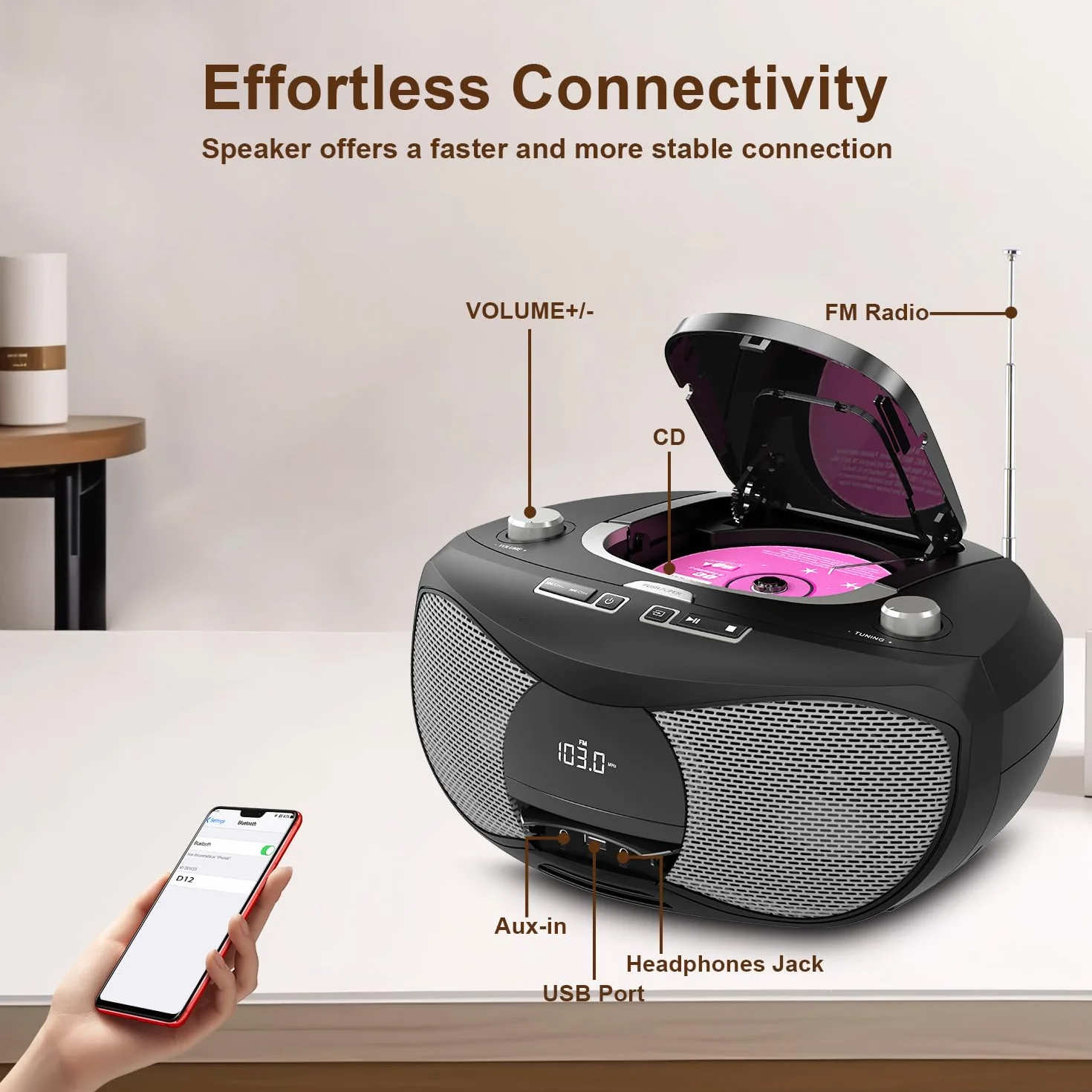 LONPOO Lettore CD portatile, lettore CD compatibile con CD-R/RW/WMA e MP3, lettore CD Bluetooth 5.3, USB, CA/Batteria