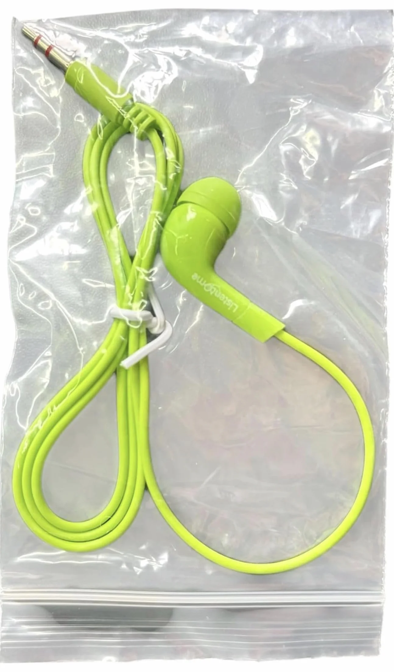 Confezione da 100 Auricolari Monouso In-Ear, Singolarmente Imbustati, Cavo da 80 cm, Spinotto da 3,5 mm, Colore Verde Lime