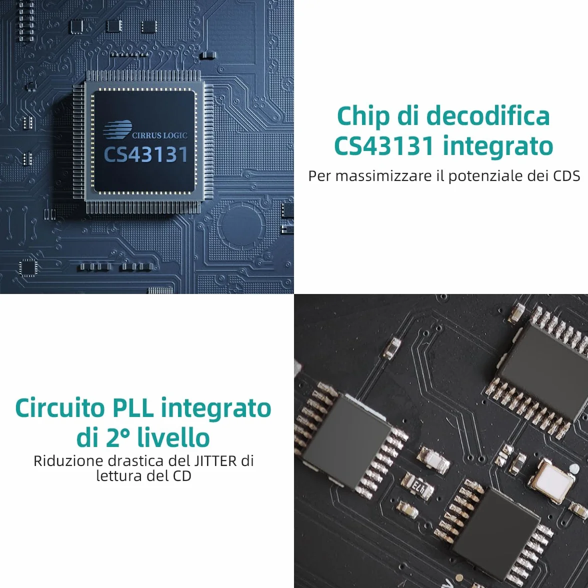 SMSL PL100 Lettore CD per casa, Chip CS43131, Supporto C D-R/C D-RW/MP3, Uscite RCA/3.5mm Cuffie Jack/Ottico/Coassiali Digitali (Nero)