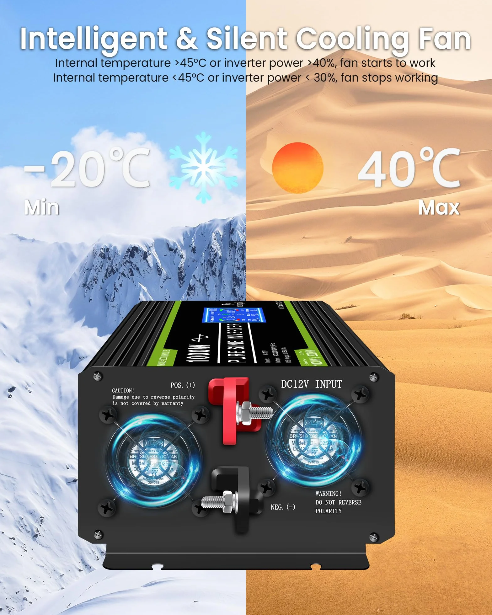 NOVOPAL 1000W Pure Sine Wave Power Inverter DC 12V to AC 220V with LCD Display USB EU Plug Remote Control for Truck Camper Car