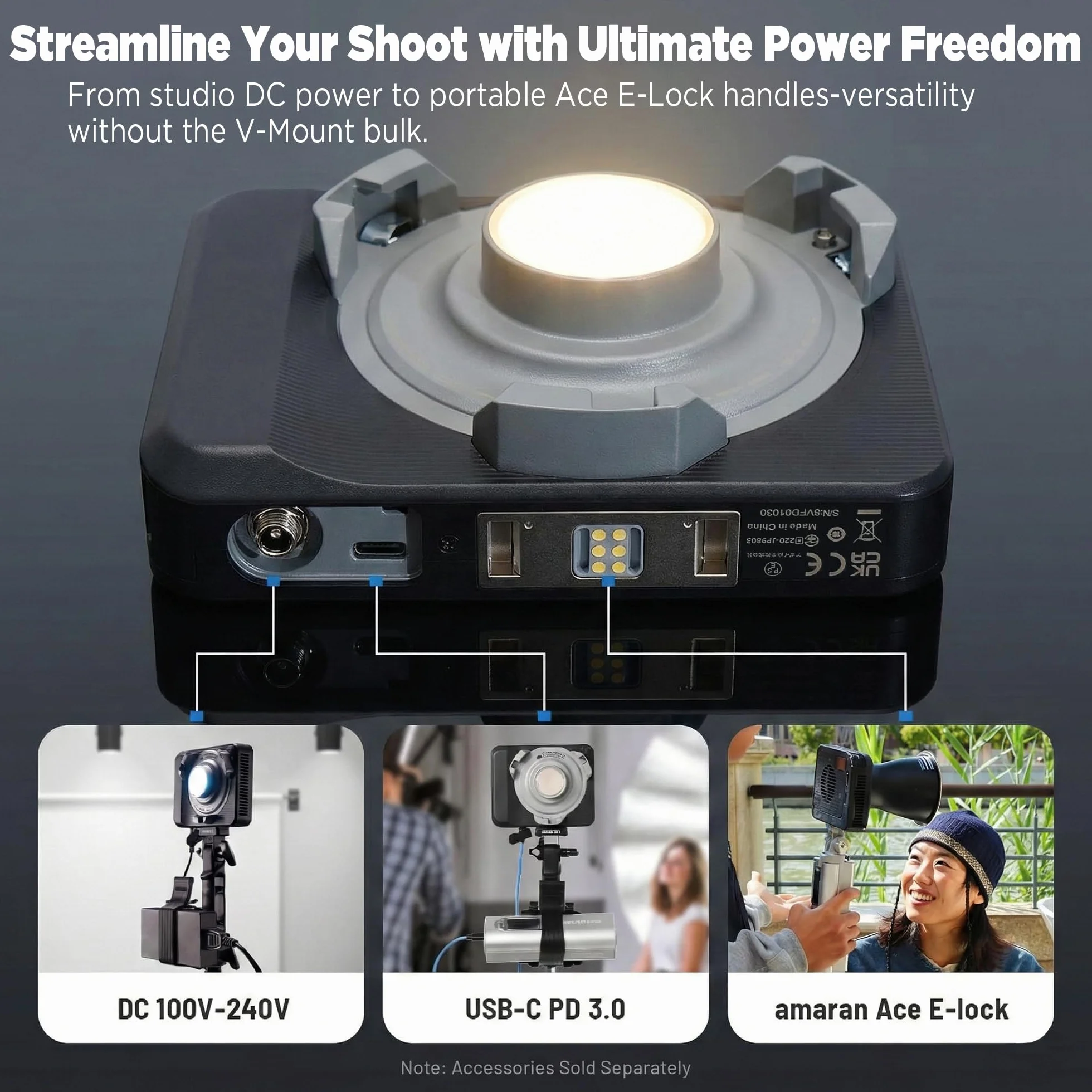 Amaran Ray 120c Full Color COB LED Video Light, 120W Ultra-Compact Travel Light con Octa Dome 30 Softbox, USB-C PD Power, IP54, OmniColor Engine, 2.300K-10.000K, App/NFC Control, Bowens Mount