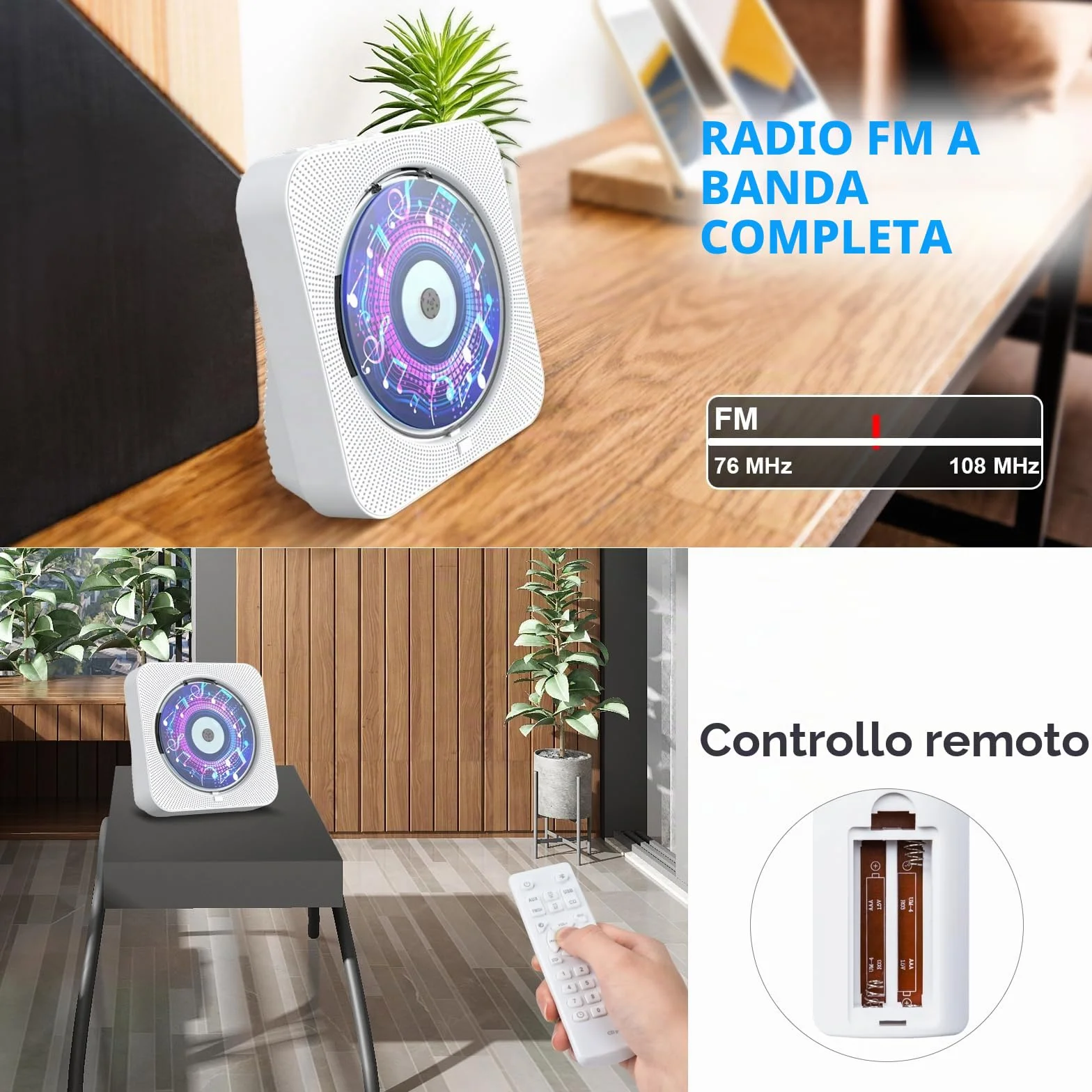 Gueray Lettore CD Bluetooth Hifi Con Altoparlante, Telecomando, Protezione Antipolvere, Schermo LED, Timer, Radio - Supporta AUX, USB, TF Card Playback