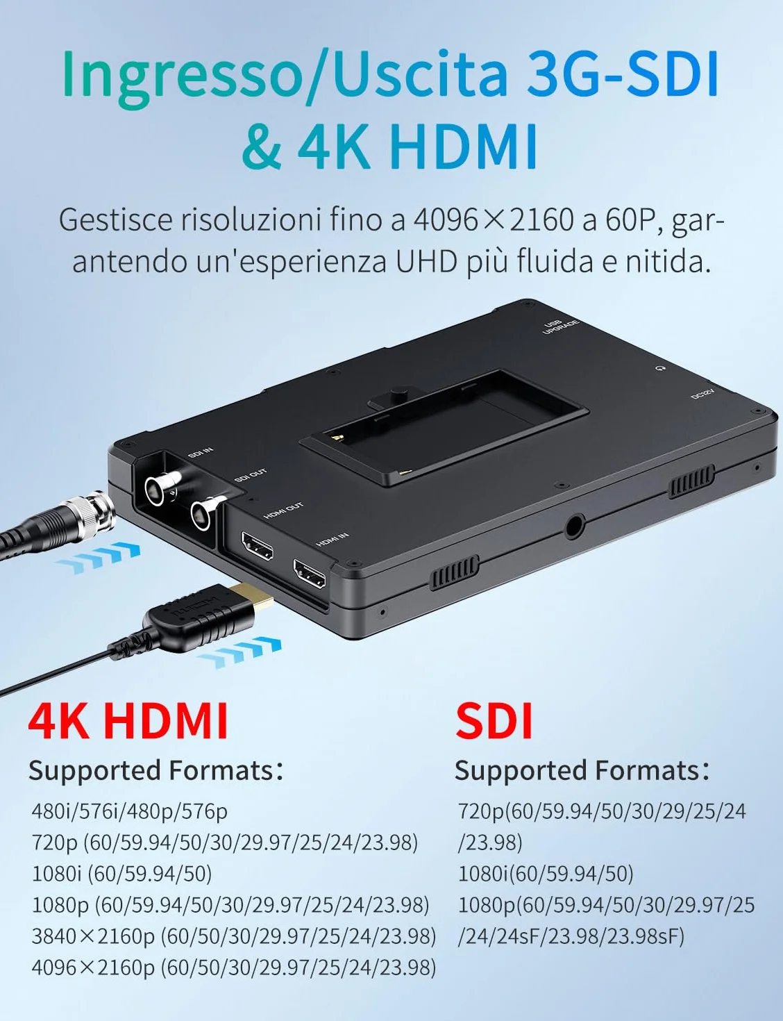 FEELWORLD T7SPRO 2000nit Monitor da Campo da 7 pollici in alluminio per videocamera Monitor con ingresso/uscita SDI HDMI 4K LUT 3D Forma d'onda 9:16 Marker F750 Batteria da 4400 mAh