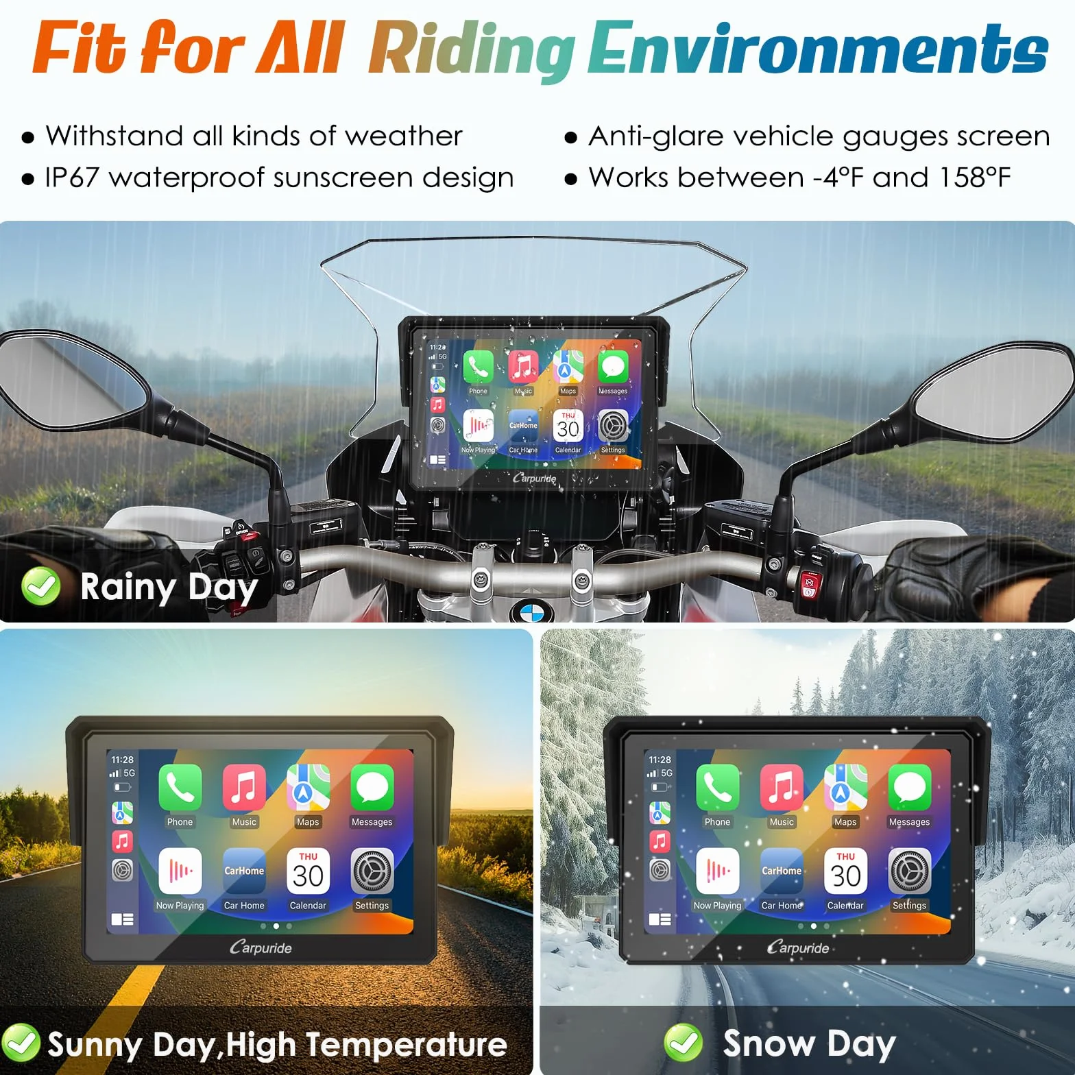 Carpuride W502B Schermo CarPlay 5 Pollici Touchscreen Impermeabile per BMW Moto R1200GS R1250GS S1000XR Navigazione GPS Wireless CarPlay Android Auto Doppio Bluetooth