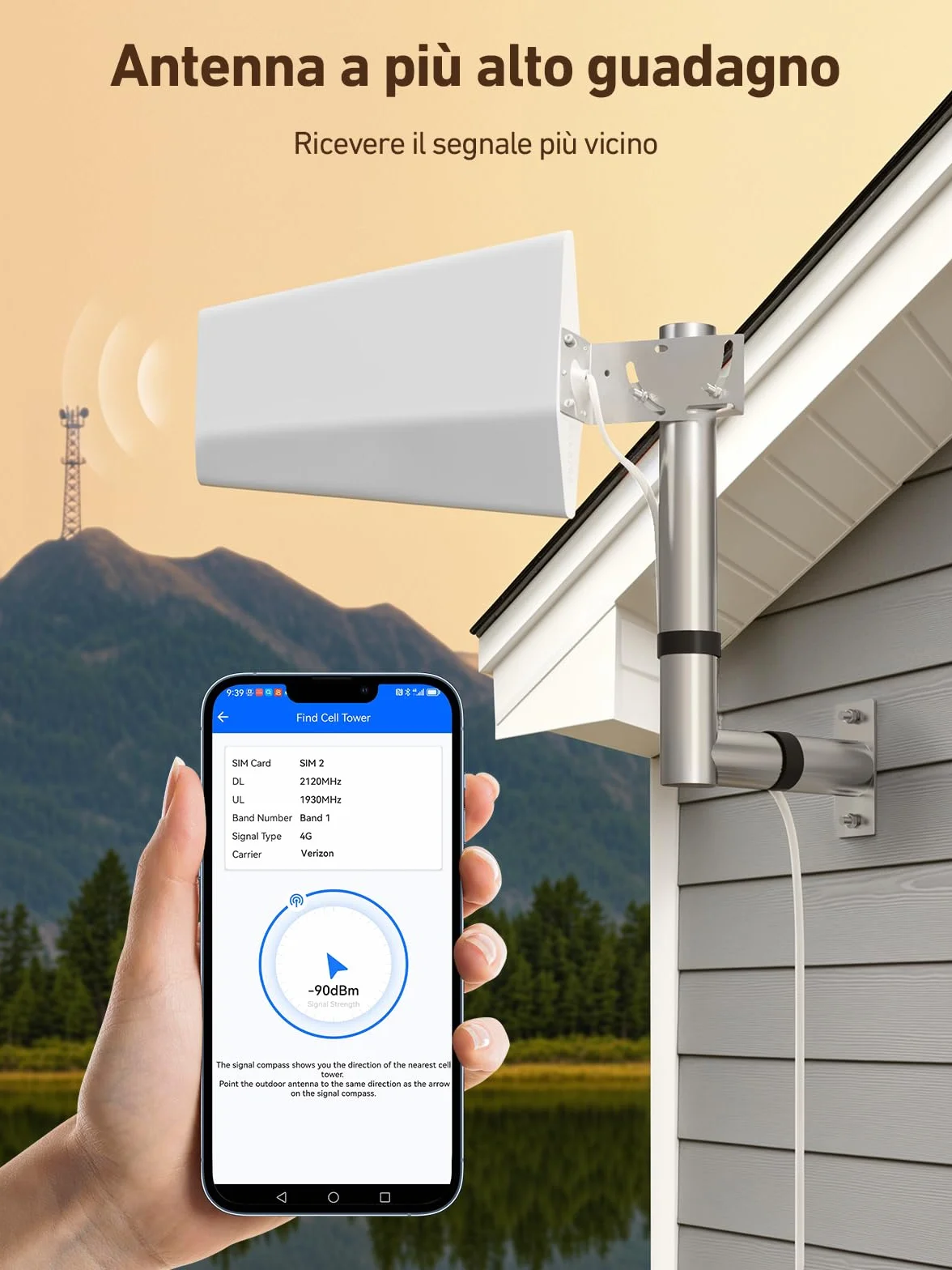 Amplificatore Segnale Cellulare 5G 4G LTE 3G GSM Ripetitore per Casa sulla Banda 3, 7, 8 e 20 per TIM Wind Tre Iliad e altro con Schermo Intelligente