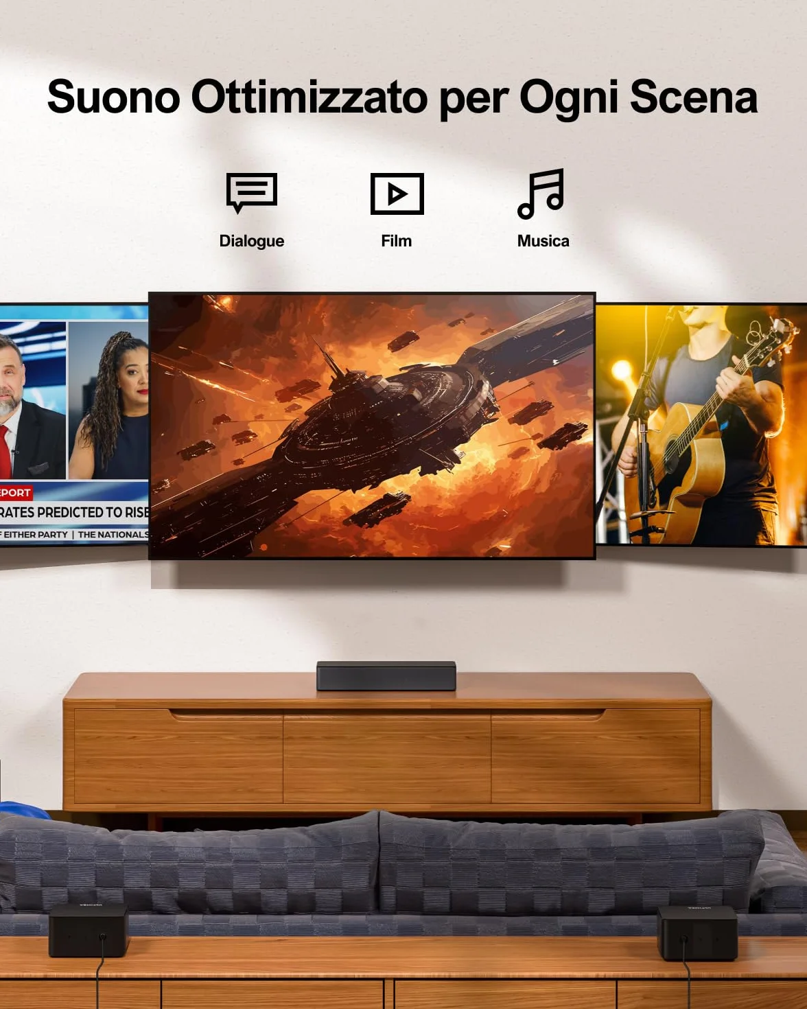 ULTIMEA 5.1 Canali Soundbar, Dolby Atmos, Subwoofer Wireless, 410W Home Theater Soundbar TV, Regolabili Surround e Bassi, Sound Bar Televisore con HDMI-eARC, Poseidon D60