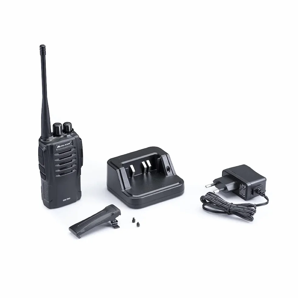 Midland - Walkie Talkie G10 PRO, Ricetrasmittenti Professionali Cantiere e Strada, 32 Canali PMR446 Senza Licenza, Copertura 12Km, Autonomia 16H, 50 Toni CTCSS, 116 Codici DCS, Batteria e Accessori