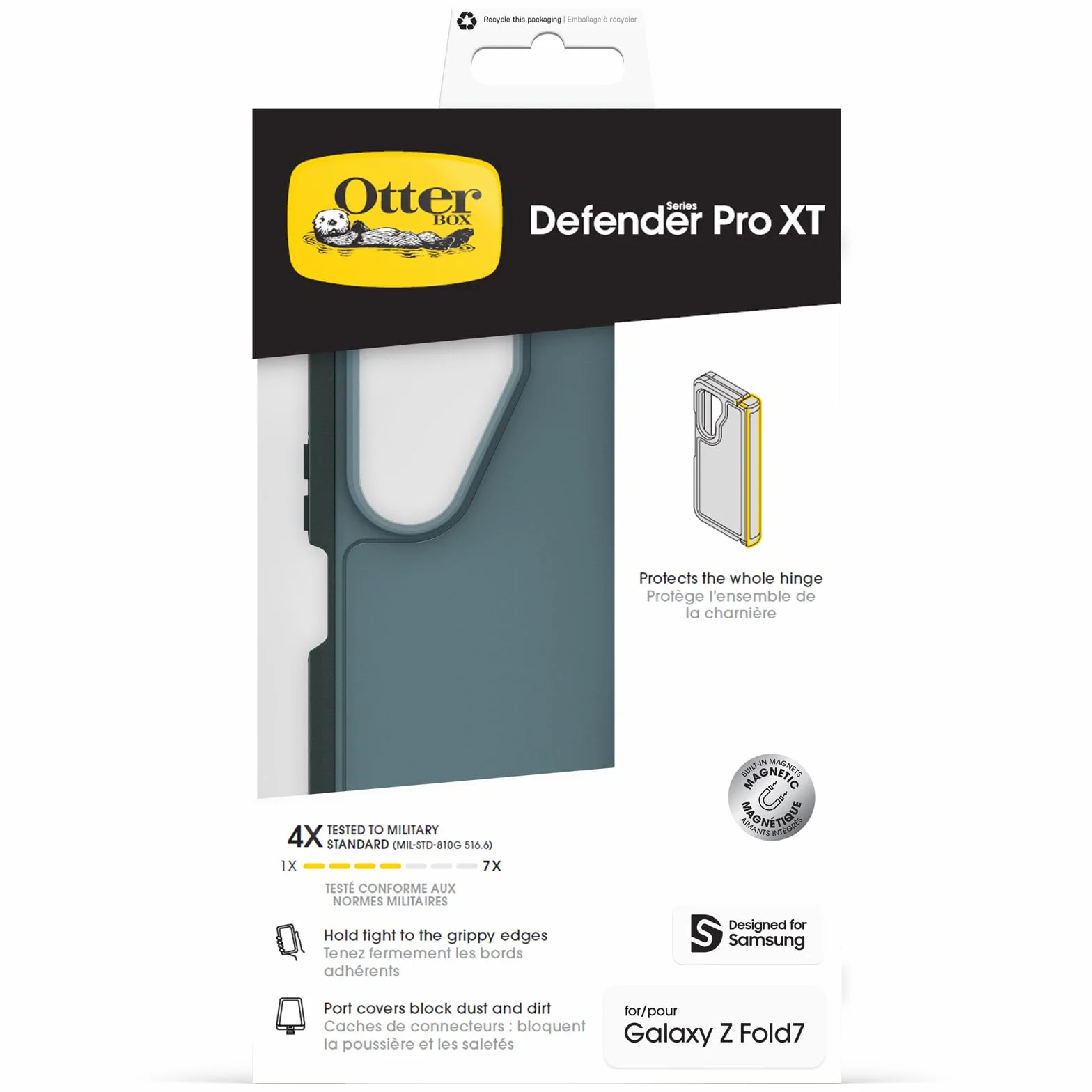 OtterBox Cover Defender Pro Series XT con Magneti per Samsung Galaxy Z Fold7, resistente a shock e cadute, cover ultra robusta,testata 4x norme MIL-STD 810G, per telefoni pieghevoli, Verde
