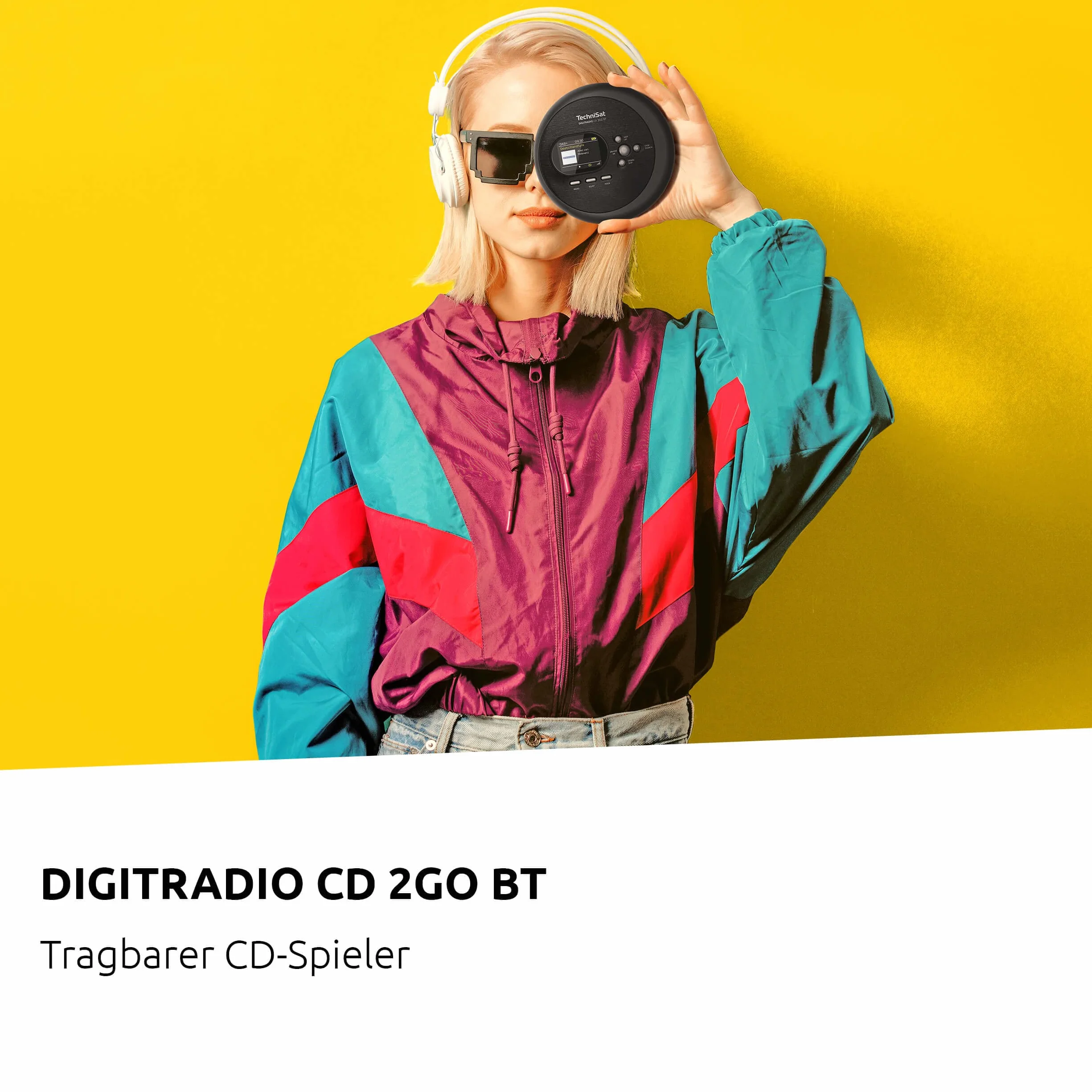 TechniSat DIGITRADIO CD 2GO BT - radio portatile DAB+ con lettore CD (DAB+, FM, MP3 con funzione resume, Bluetooth, ASP, jack per cuffie, equalizzatore, memoria preferita) nero