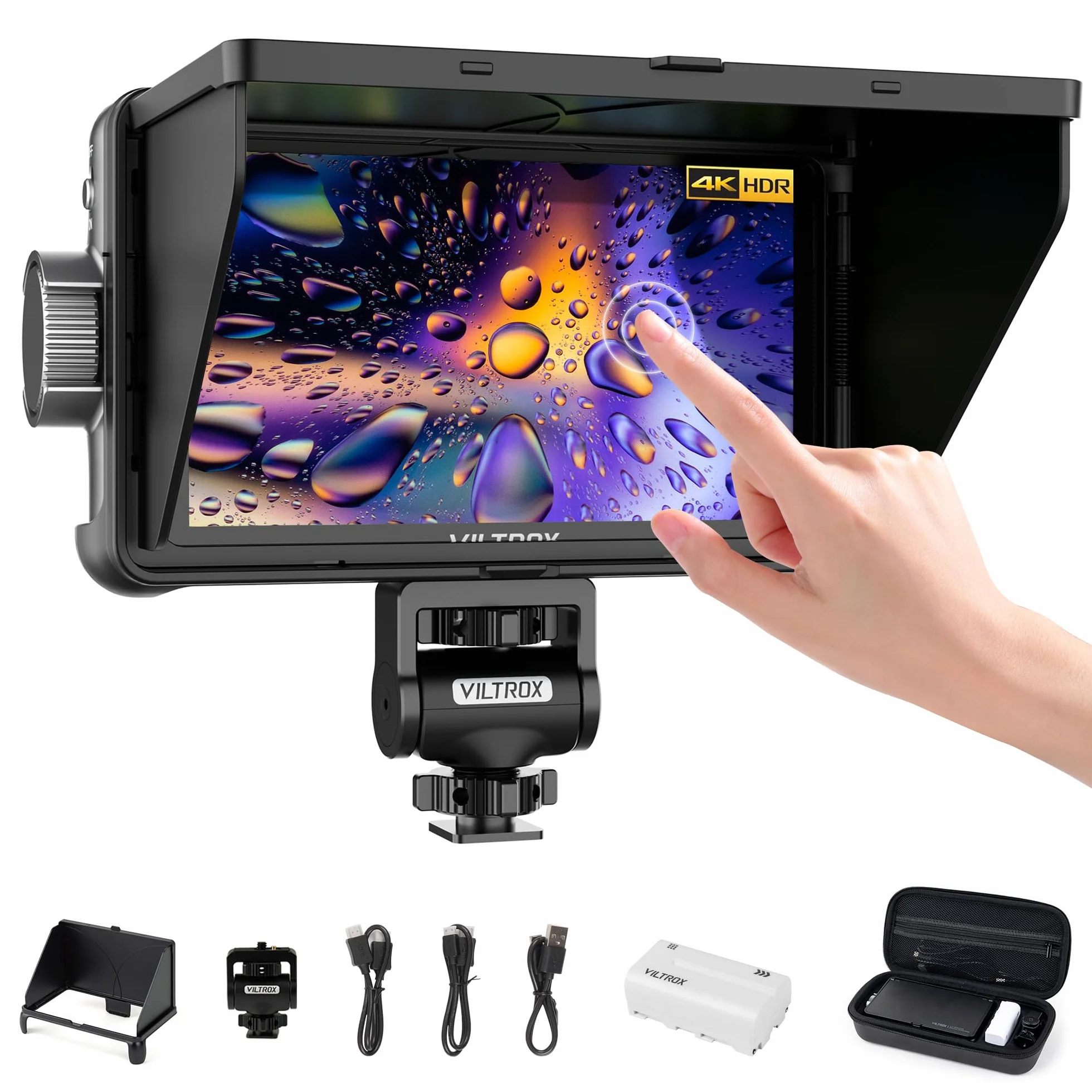 VILTROX DC-550 Touchscreen Monitor da Campo per Fotocamera 1200nit Alto luminoso 5,5" 3D LUT Camera Field Monitor DSLR con Cappuccio Solare/Batteria, 1920x1080 IPS con 4K HDMI Input Output