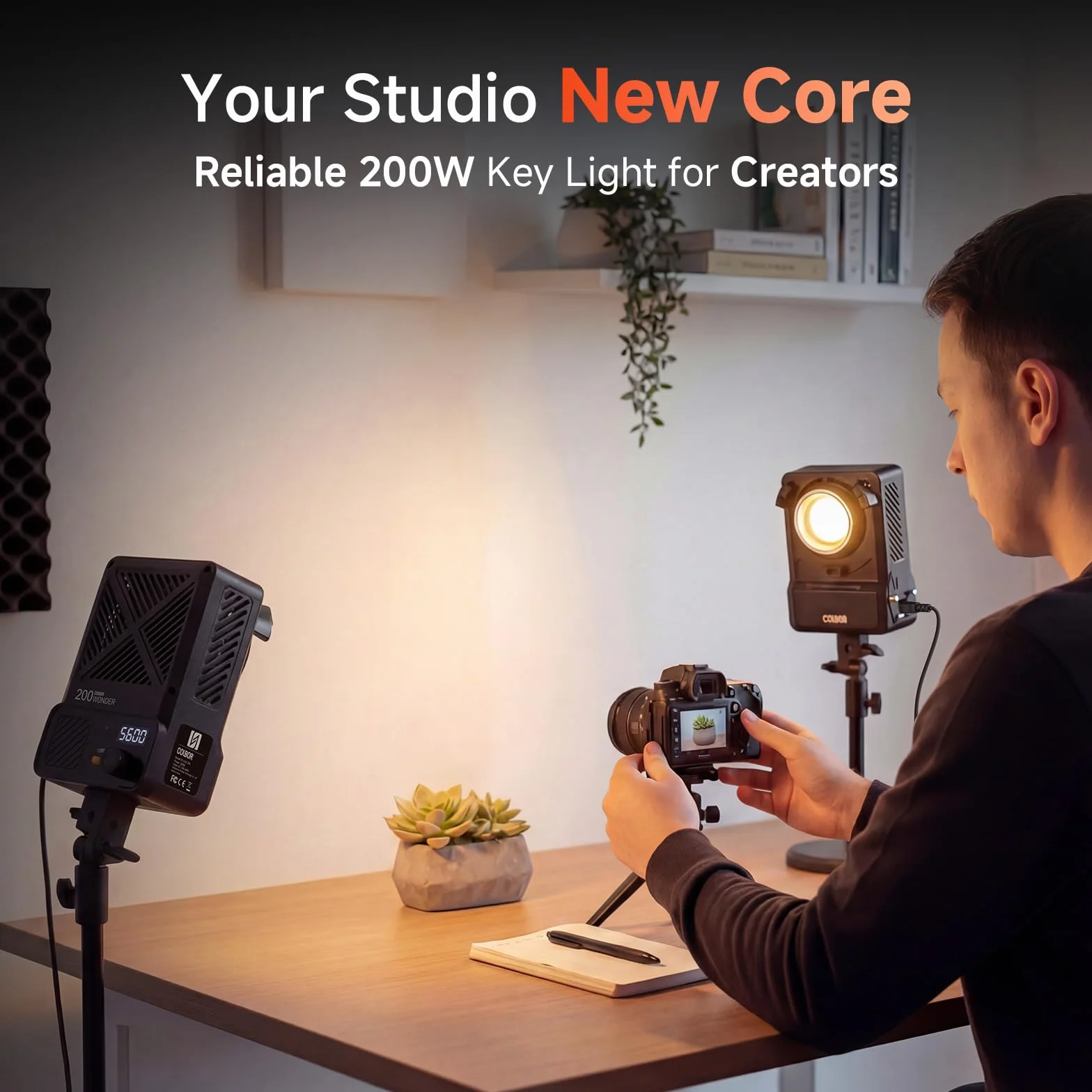 COLBOR 200W Luce Video LED, Design con Adattatore Integrato, Luce da Studio COB Bi-Color 2700K-7000K con Attacco Bowens, CRI 96+, Key Light per Live Streaming, YouTube, TikTok