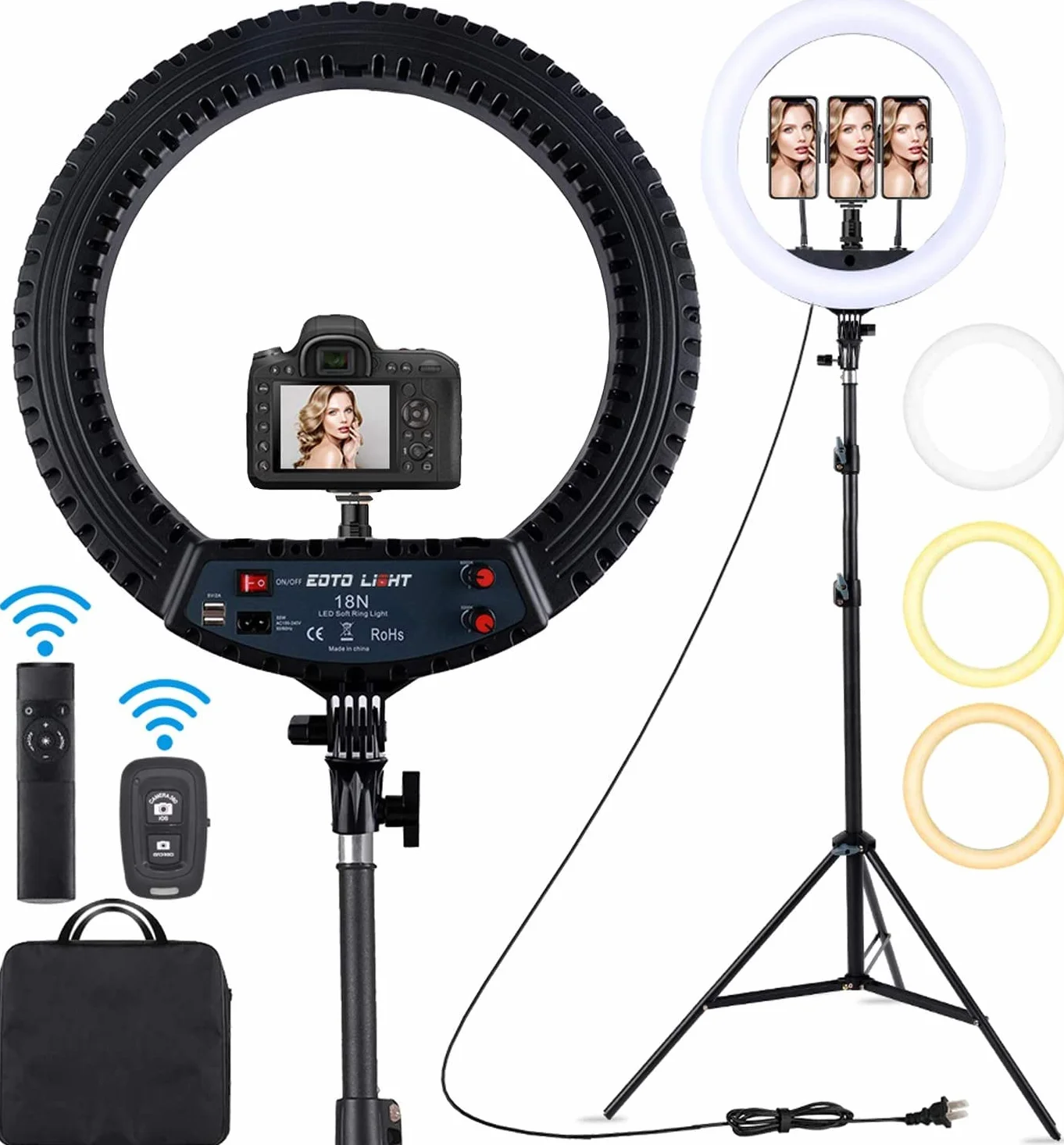 Luce ad Anello LED 48CM, Ring Light 2900-6000K Dimmerabile con Stativo di Luce, Ricevitore Bluetooth per Telefono, Streaming Live, Videoconferenza, Youtube, TikTok