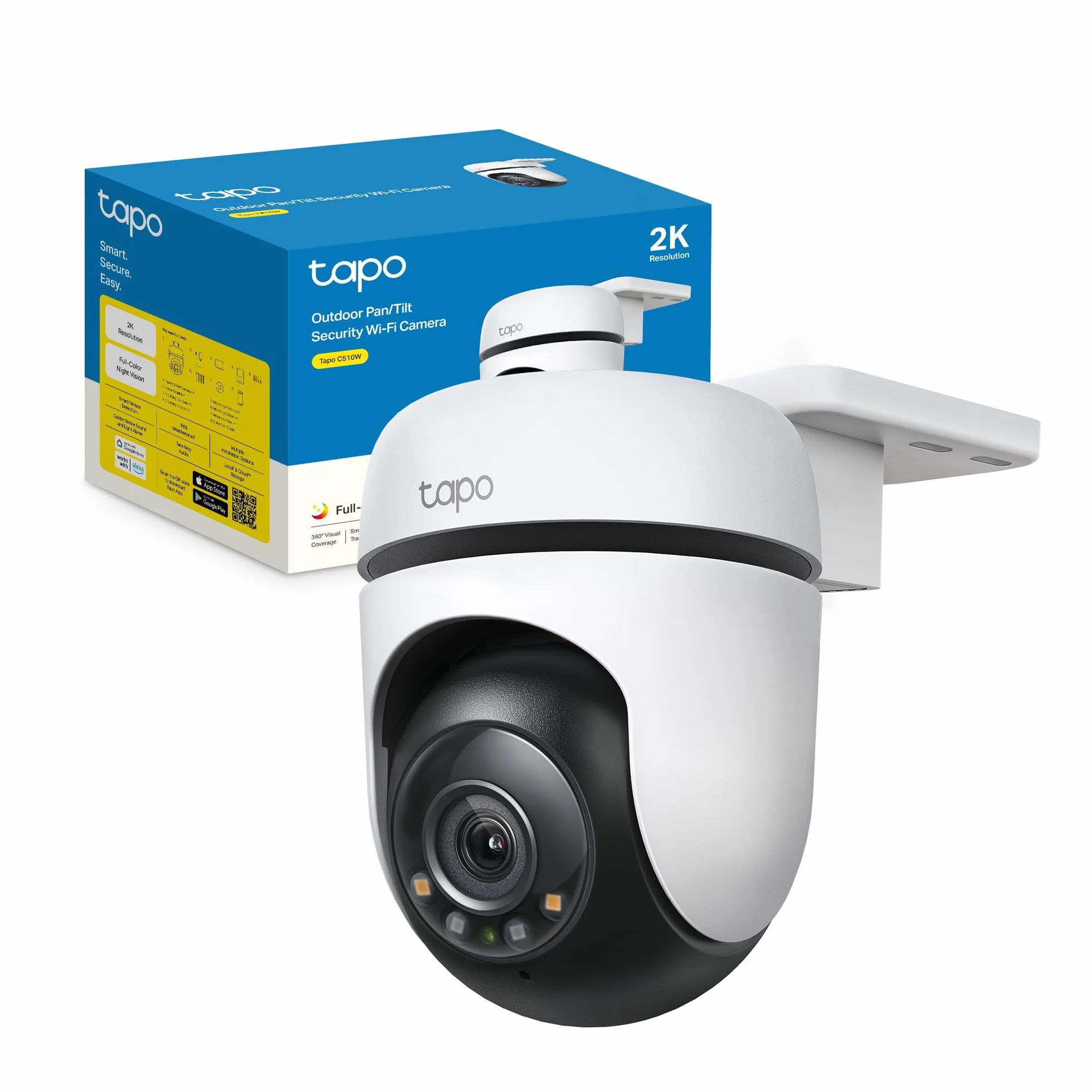 Tapo C510W Telecamera WiFi da esterno 2K 3MP, visione a 360°, IP65, impermeabile, sorveglianza IP