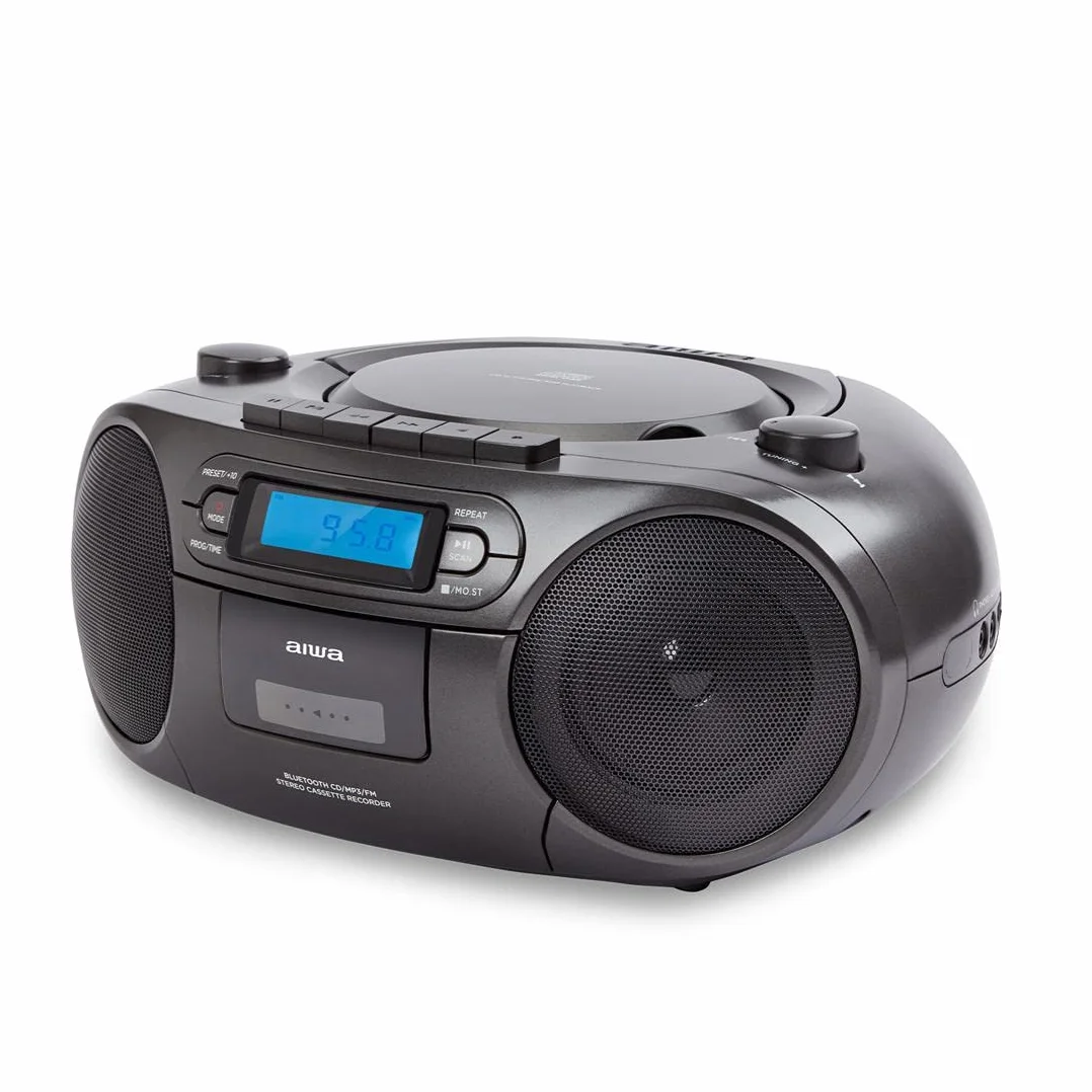 RADIO BLUETOOTH CON LECTOR DE CD MP3 CASETES Y USB AIWA BOOMBOX BBTU-550 BLACK BT 5.0 6W RMS FM