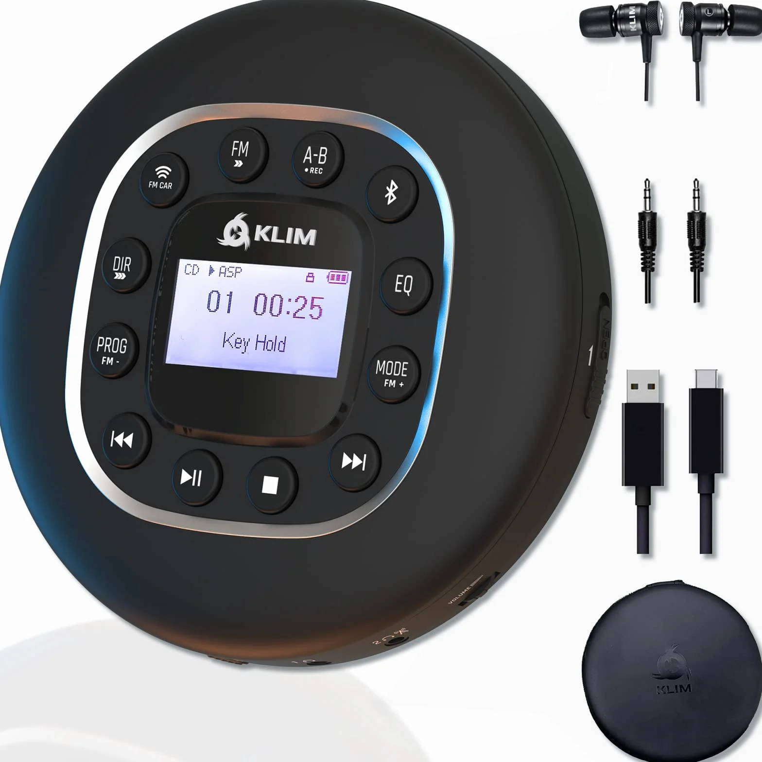 KLIM Journey - Lettore CD HiFi portatile - NUOVO - Cuffie incluse - Radio FM - Compatibile con MP3 CD Audiolibri - Lettore CD per auto - Supporta Bluetooth per Auto, scheda SD, Trasmettitore FM