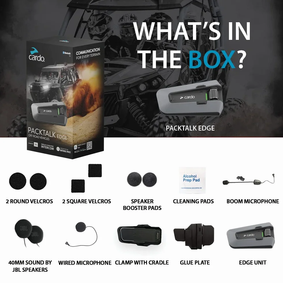 Cardo PACKTALK EDGE Veicoli fuoristrada, motoslitta, lato x lato, comunicazione ATV per ogni terreno (Duo)