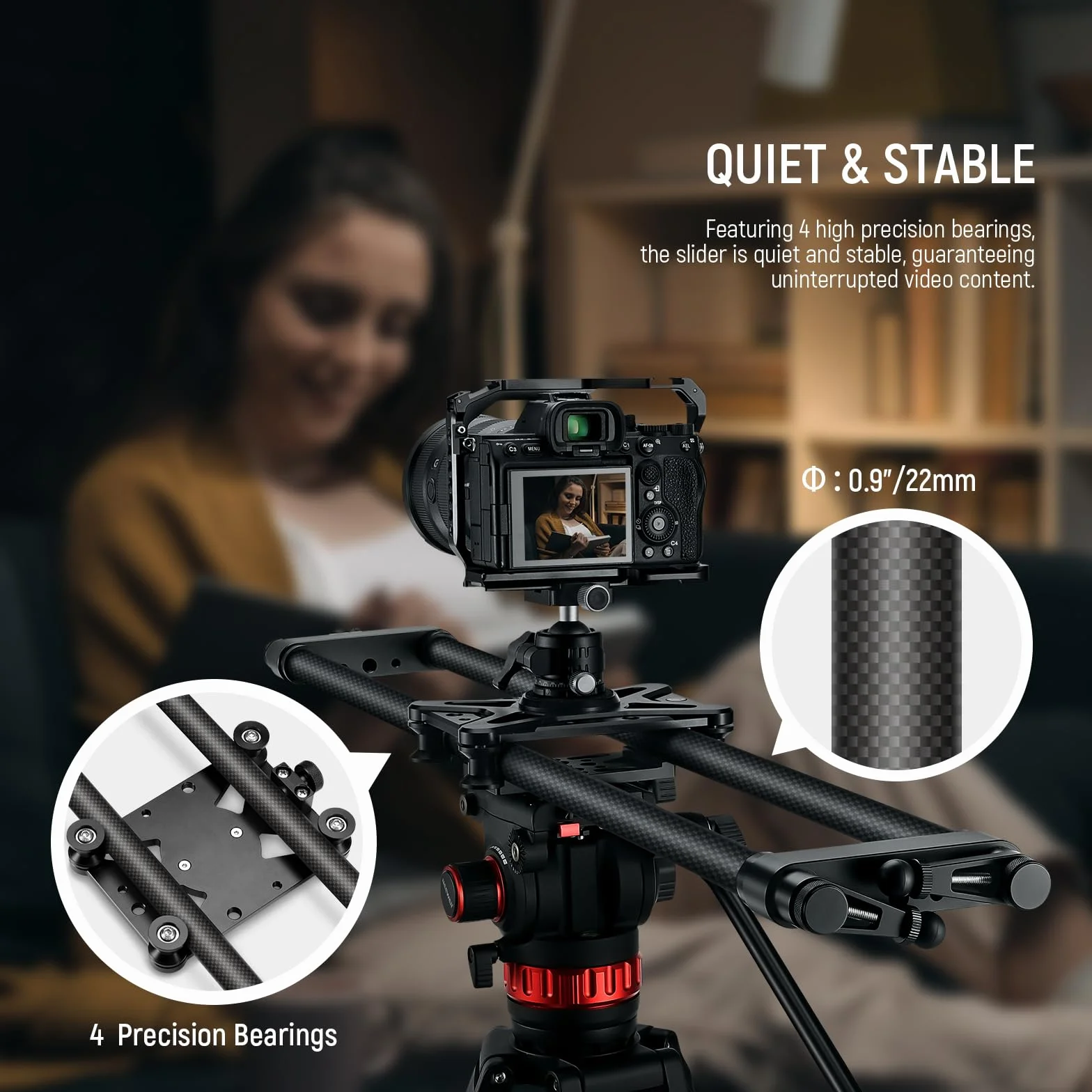 NEEWER 31,5"/80 cm in fibra di carbonio, dolly con tubo più spesso e supporto più stabile, 4 cuscinetti lisci precisi e livellamento per fotocamere DSLR, carico massimo 8 kg, CS80CM