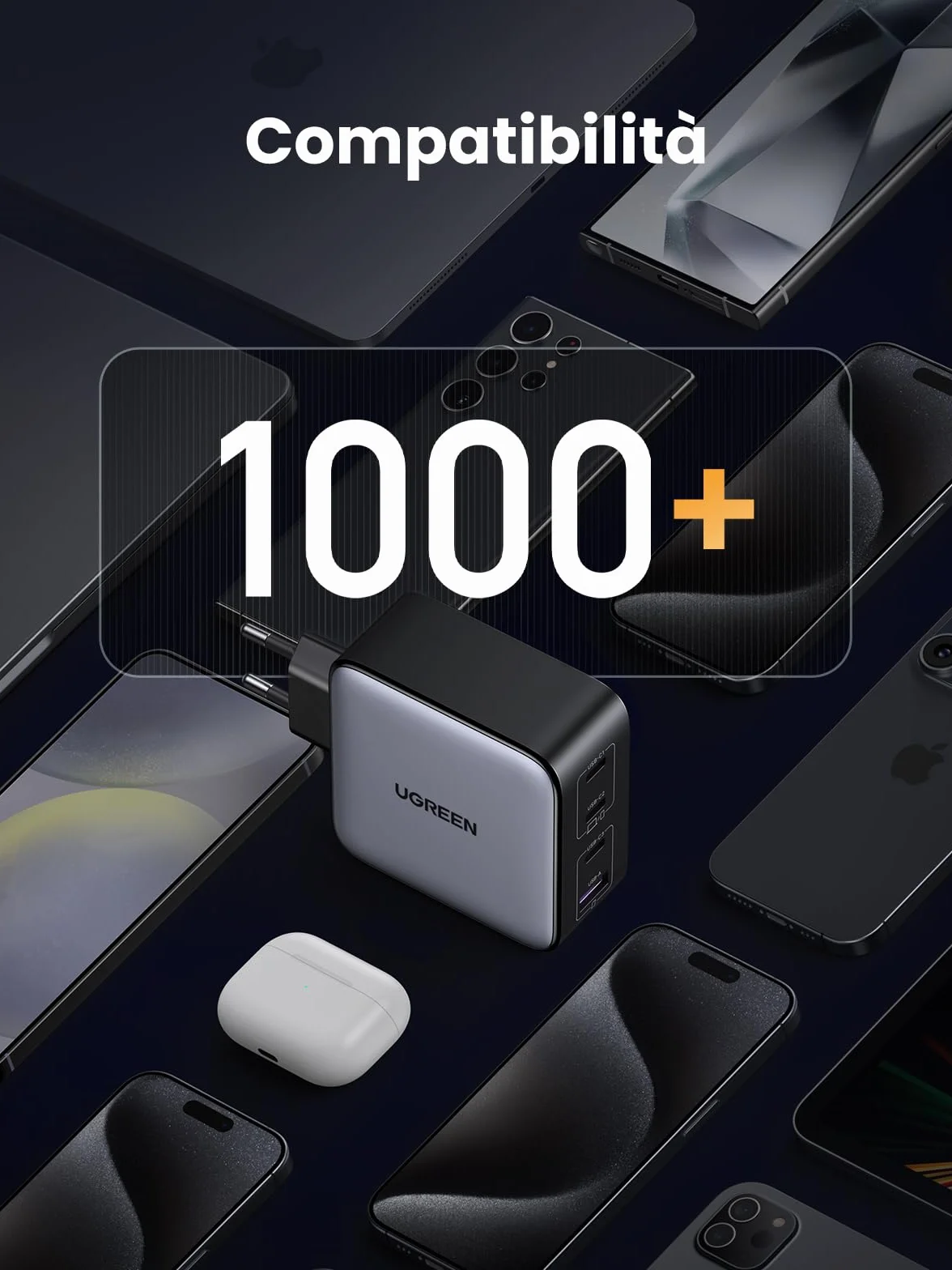 UGREEN Nexode 100W Caricatore USB C Multiplo Porte Caricabatterie Ricarica Rapida Compatibile con MacBook Pro Air iPad iPhone 17 Pro Max Air/Serie 16-12 Galaxy S26 Ultra S25