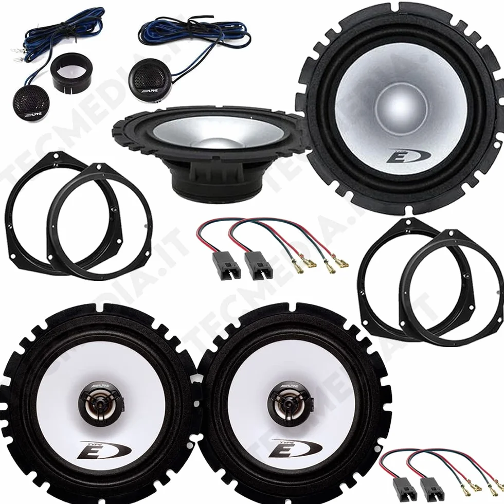 Kit 6 Casse Altoparlanti Alpine Compatibile con Alfa Romeo Mito 2008> Kit Anteriore e Posteriore con Adattatori e Connettori Inclusi