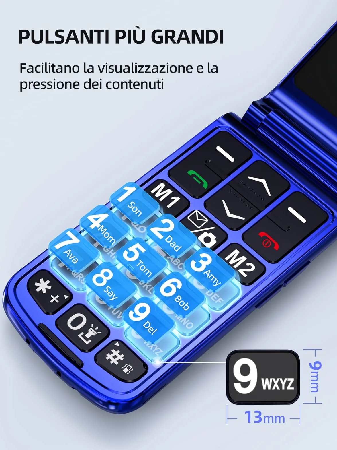 SweetLink F2 Plus Telefono Cellulare per Anziani, Flip Cellulare Anziani con Tasti Grandi, Contatti con Immagini, Base di Ricarica, Volume Alto, Funzione SOS, Doppia SIM,Pantalla 2.4", Blu